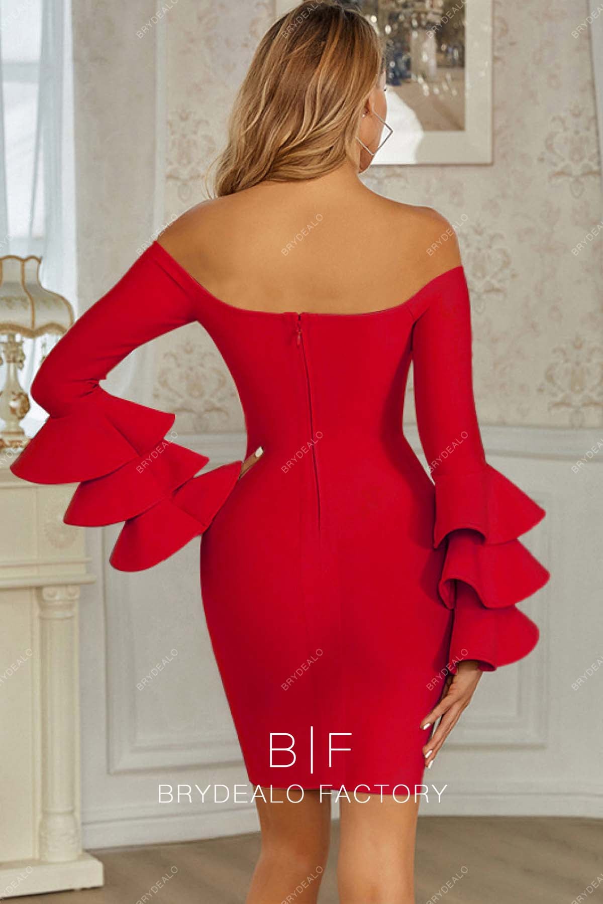 Layered Sleeves Bodycon Red Graduation Dress
