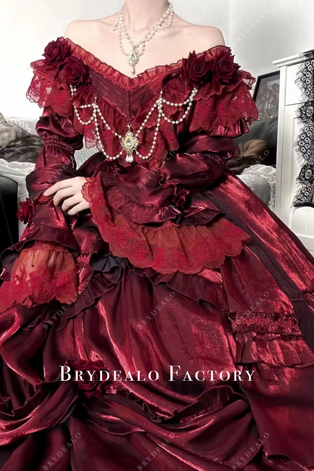 red off shoulder puffy lolita dress