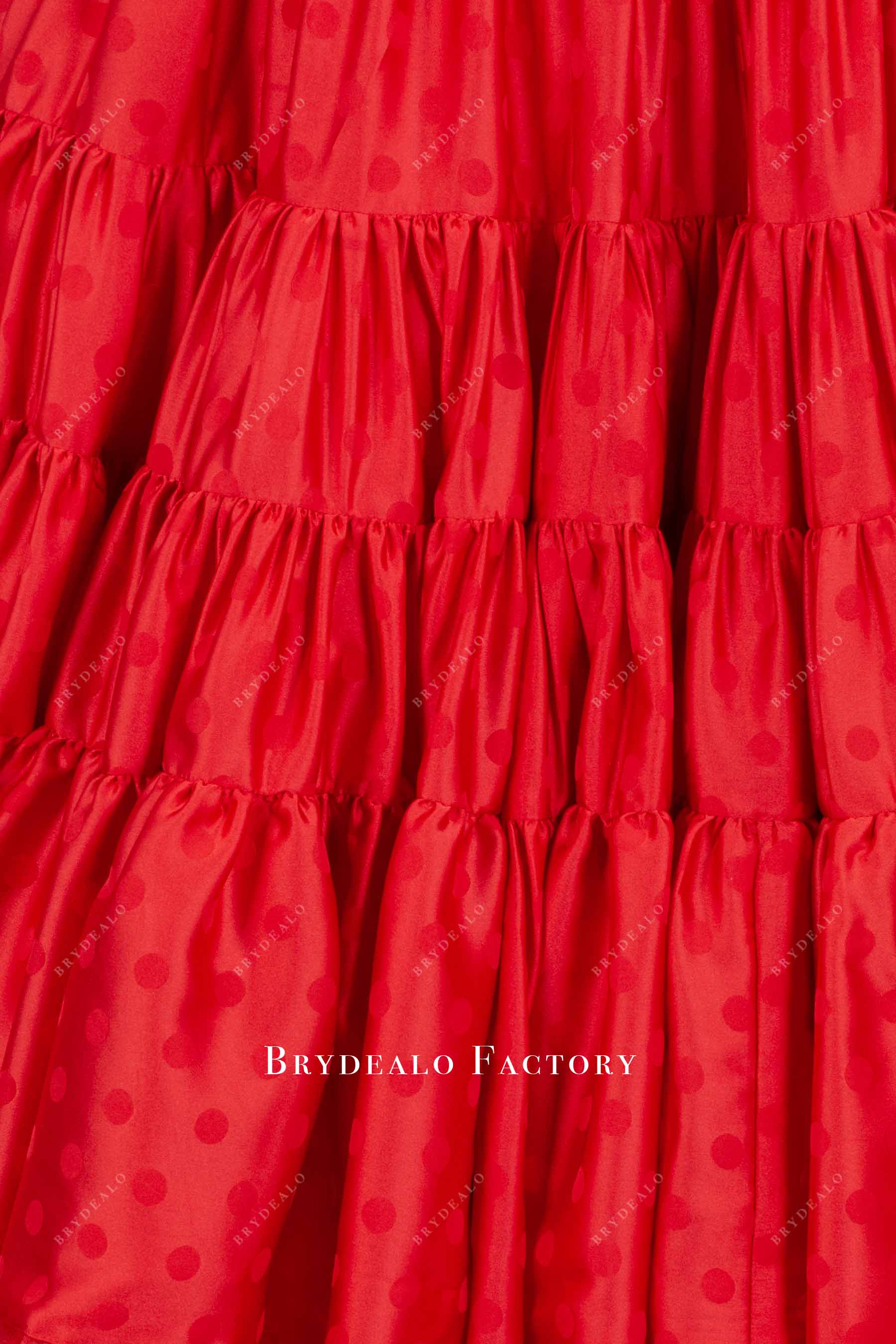 red polka dot tiered prom dress