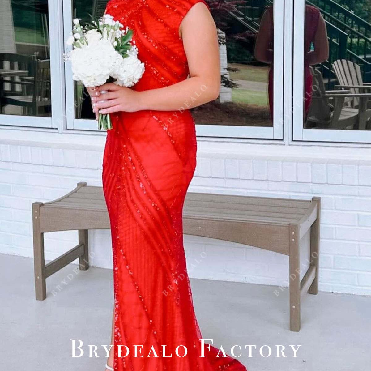 sachin and babi light blue dress Satin halterneck deep V high-end red homecoming dress P3126 – PreppyDress main image 0