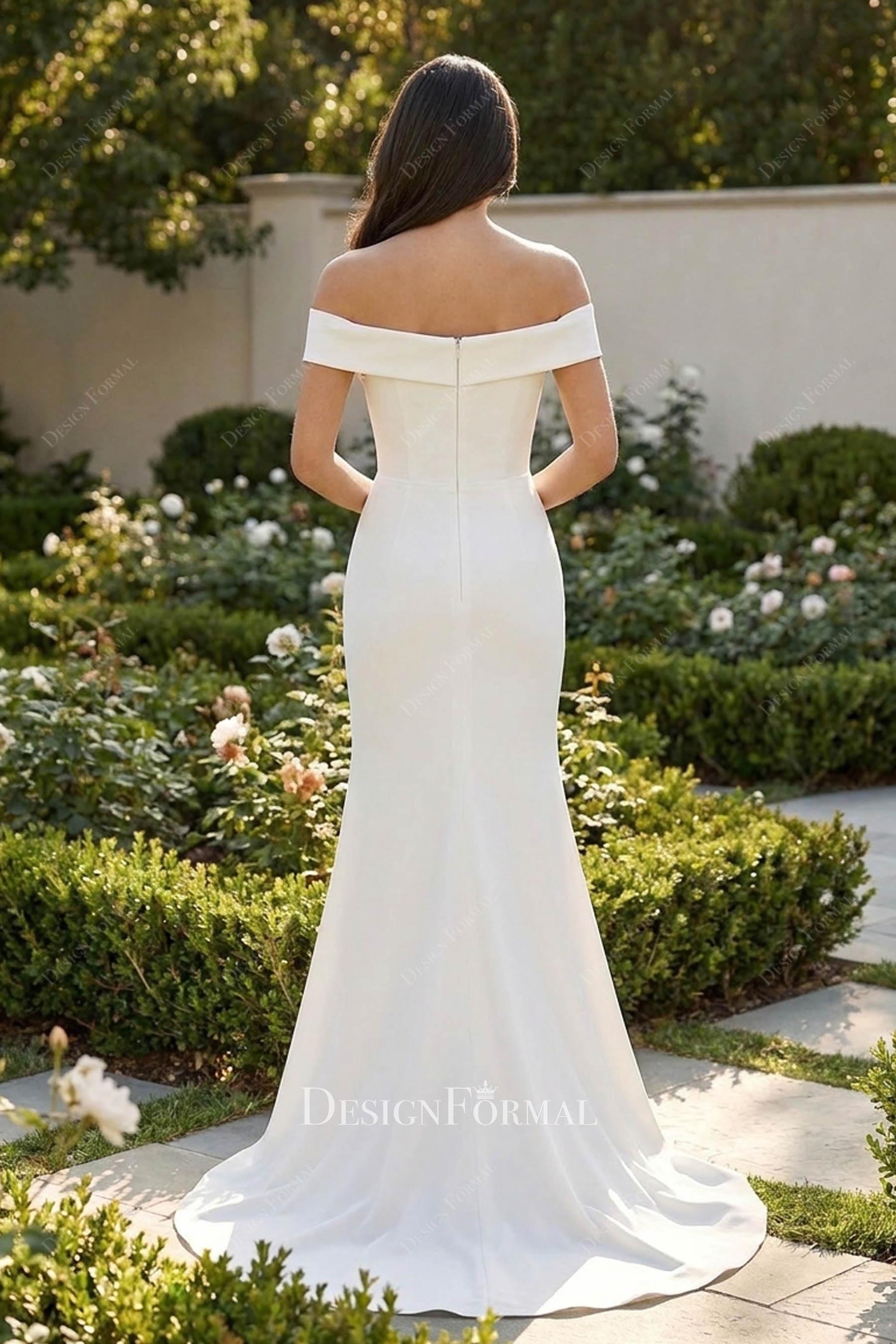refined off the shoulder bridal dress