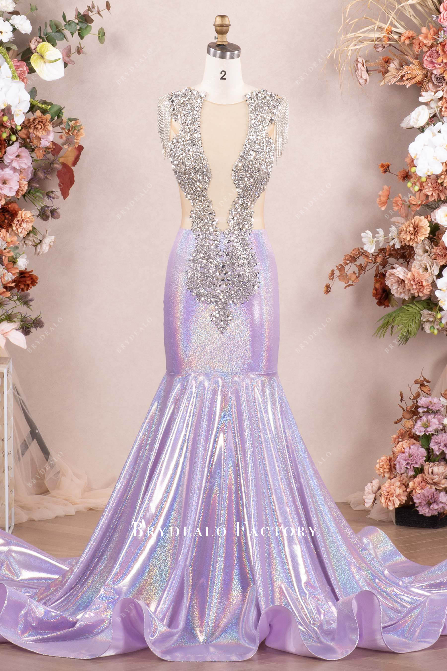 rhinestone sparkly lilac mermaid prom dress