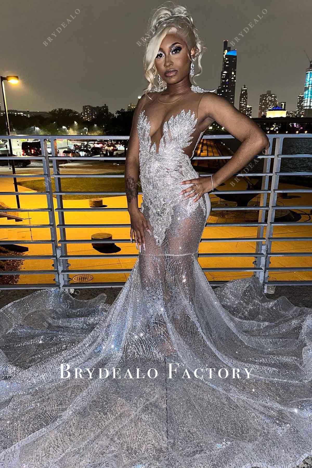 rhinestone trumpet prom dress