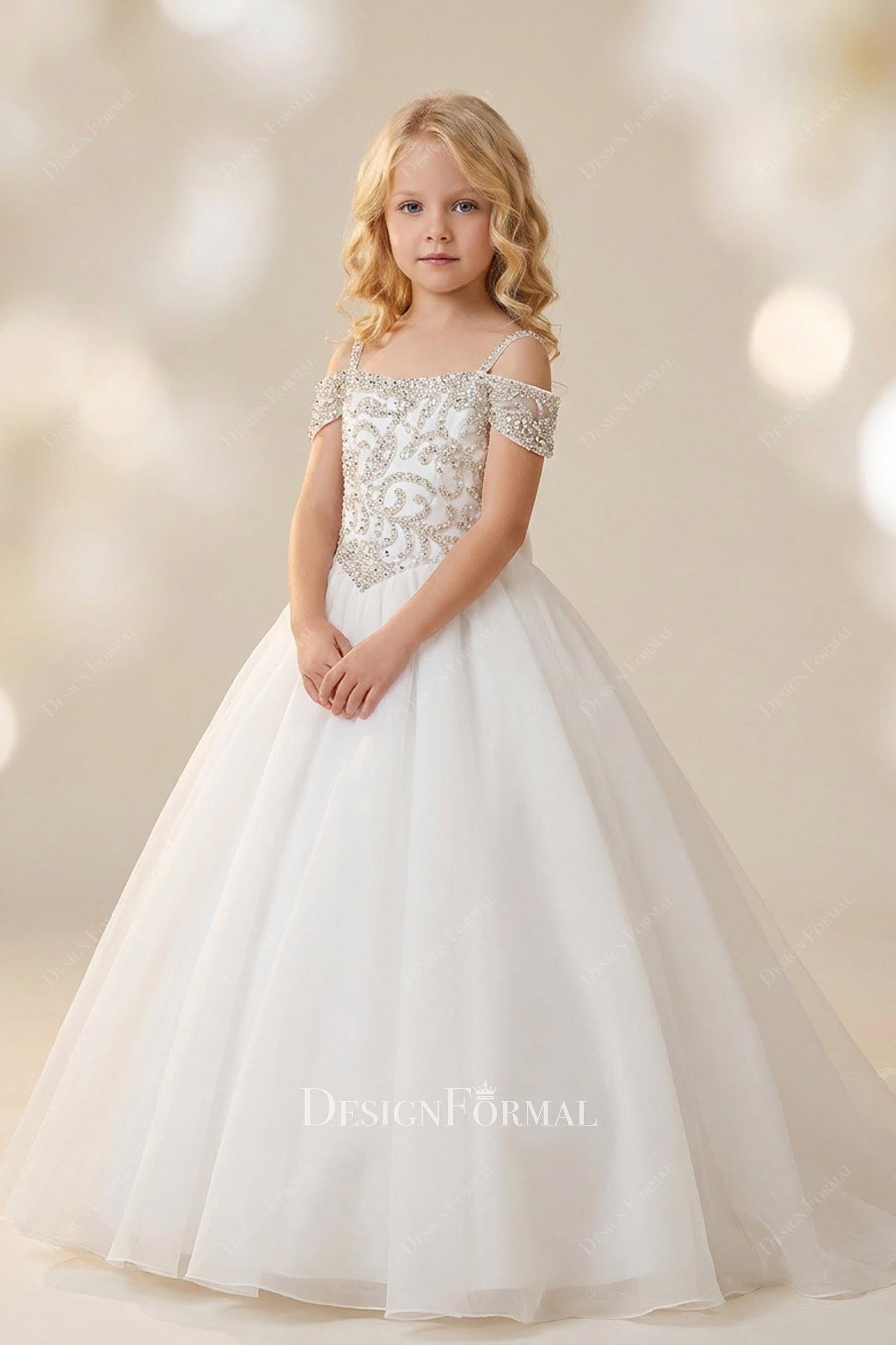 rhinestones bodice a line first communion dress