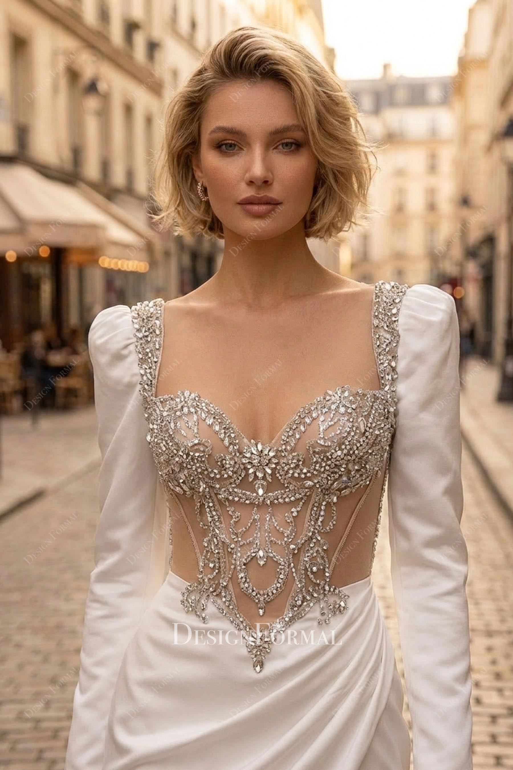rhinestones bodice bridal dress