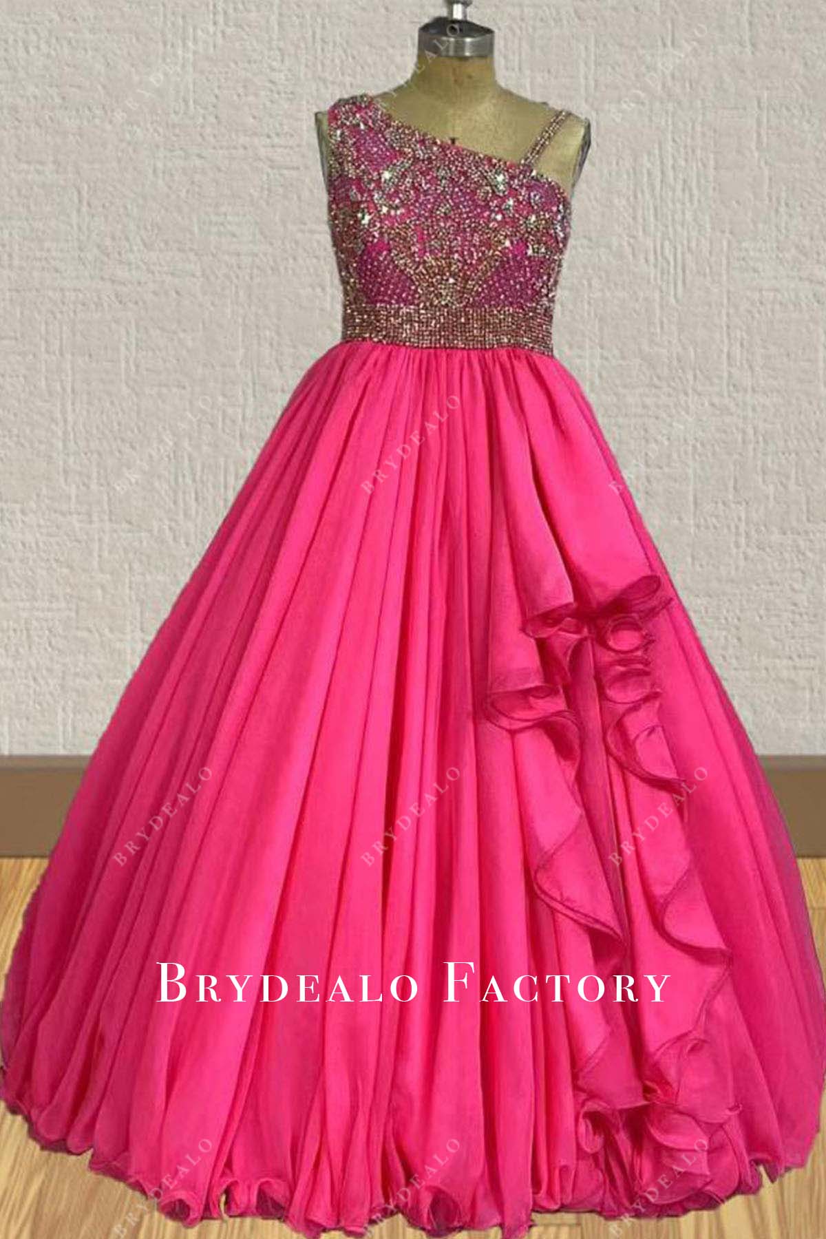 rhinestones fuchsia a line pageant dress