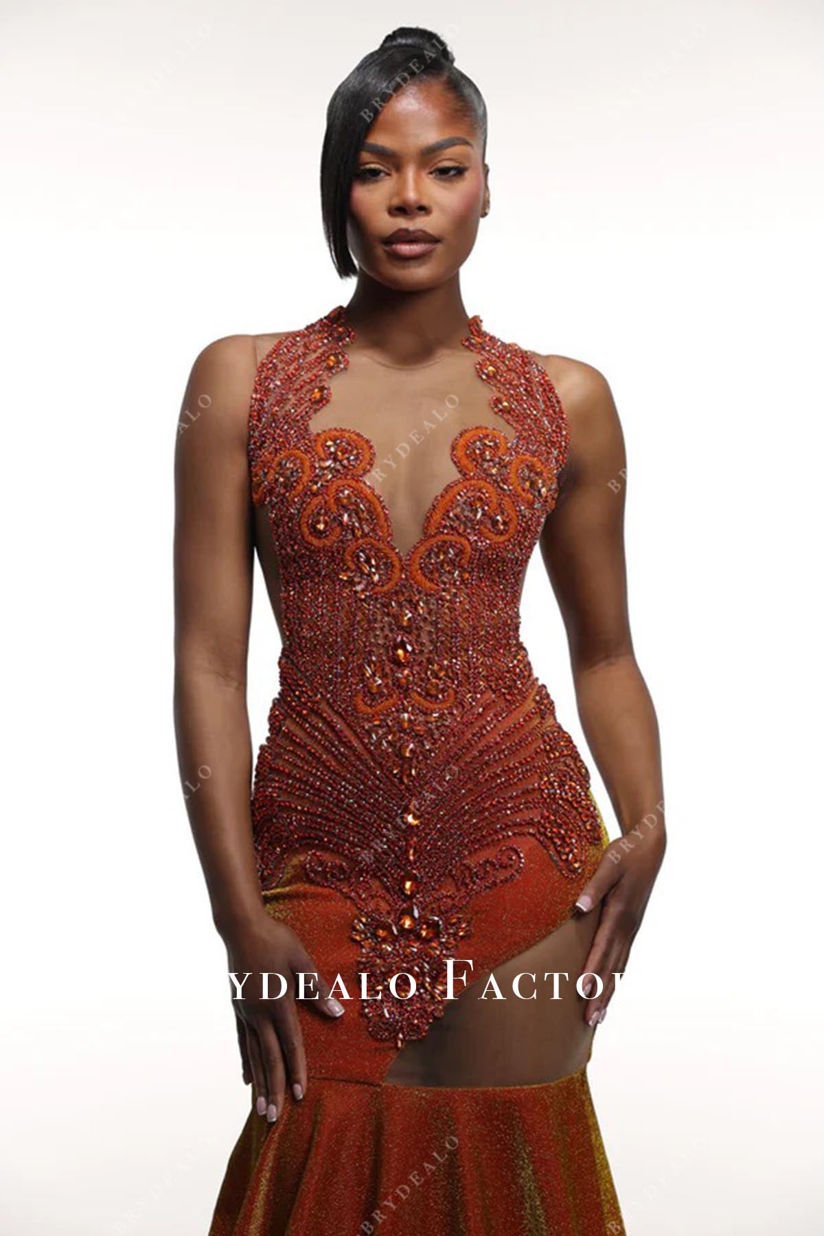 rhinestones mermaid prom dress