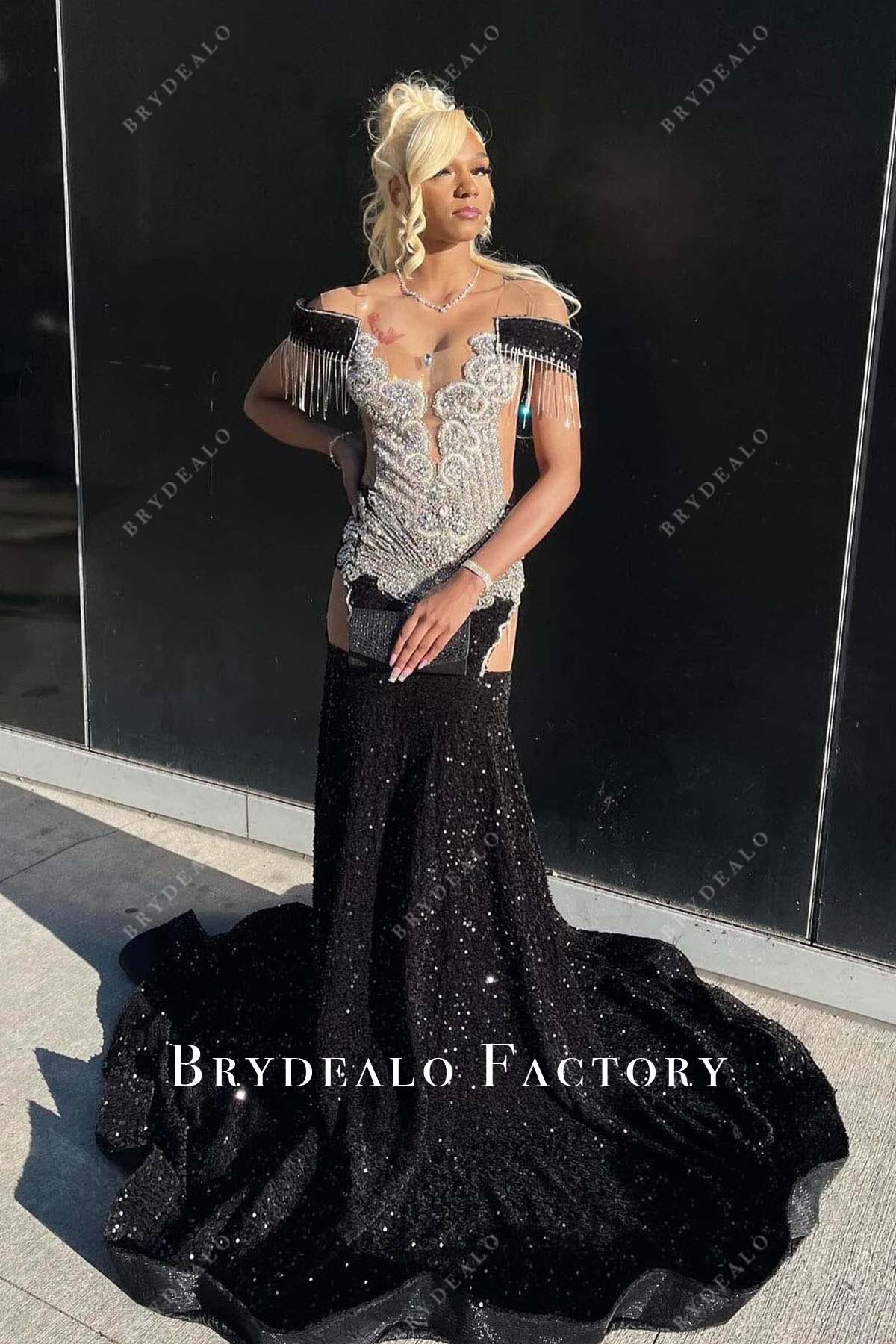 rhinestones off shoulder mermaid prom dress