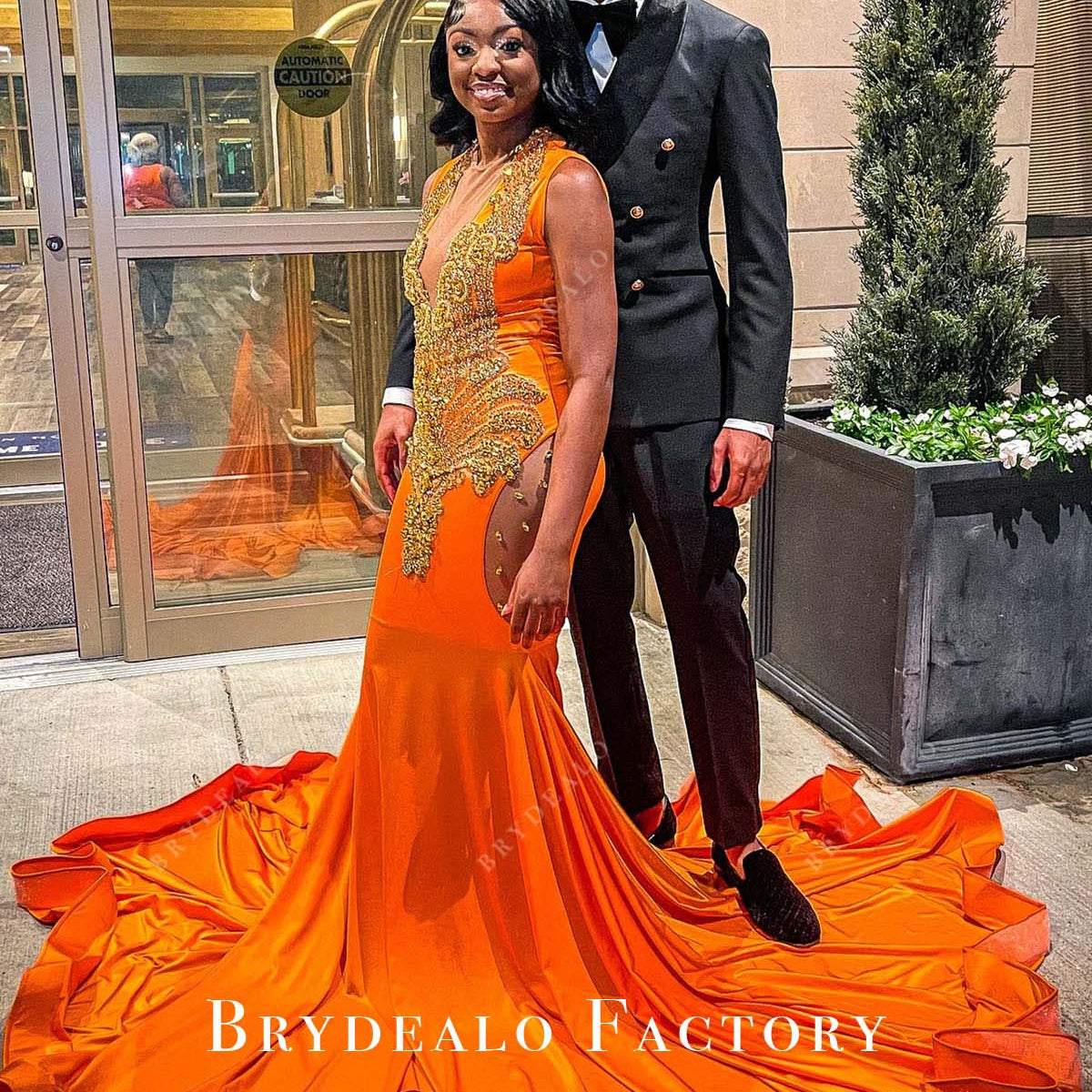 prom dresses in orange texas Rhinestones Orange Jersey Trumpet Long Train Prom Dress