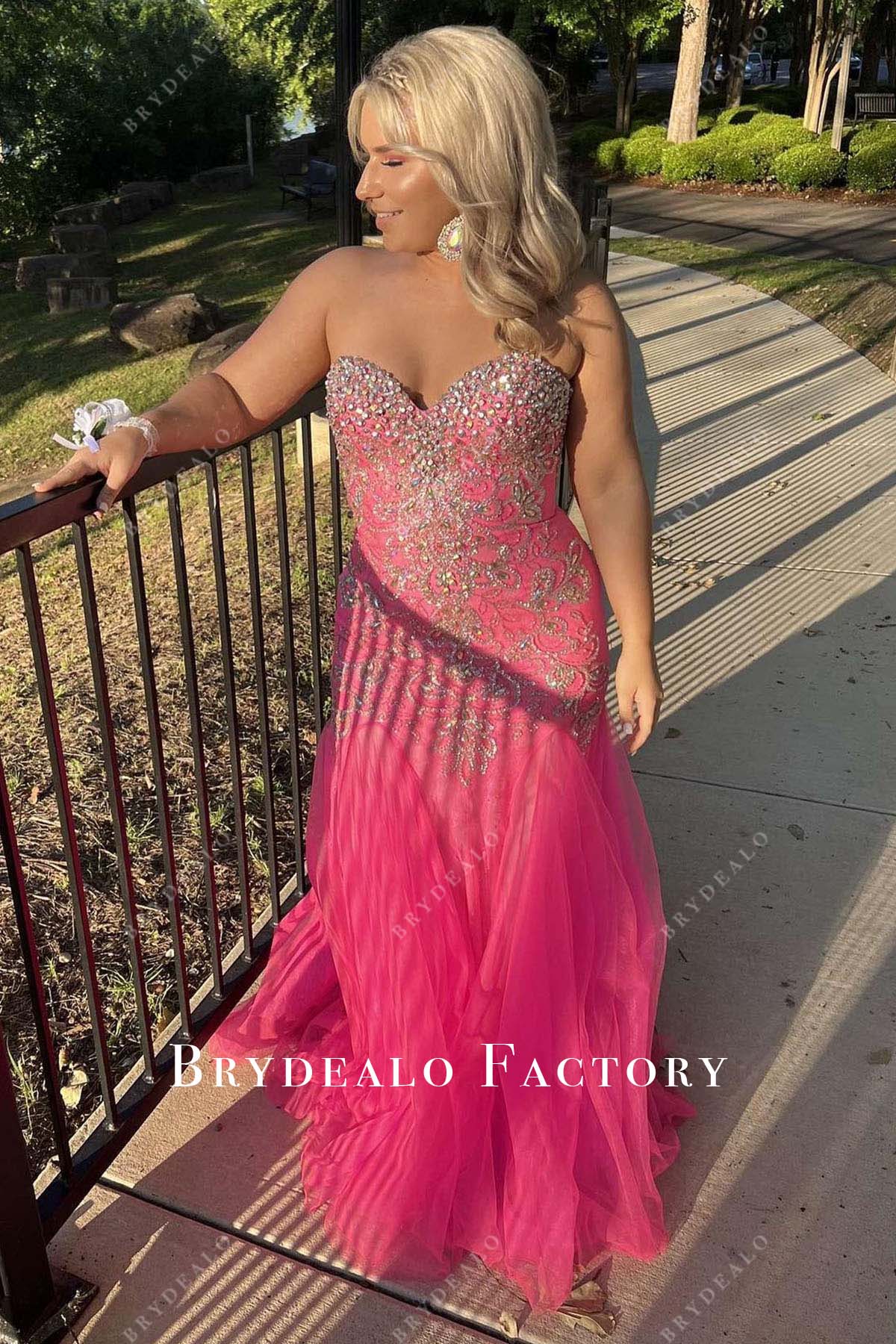 rhinestones pink strapless mermaid homecoming dress