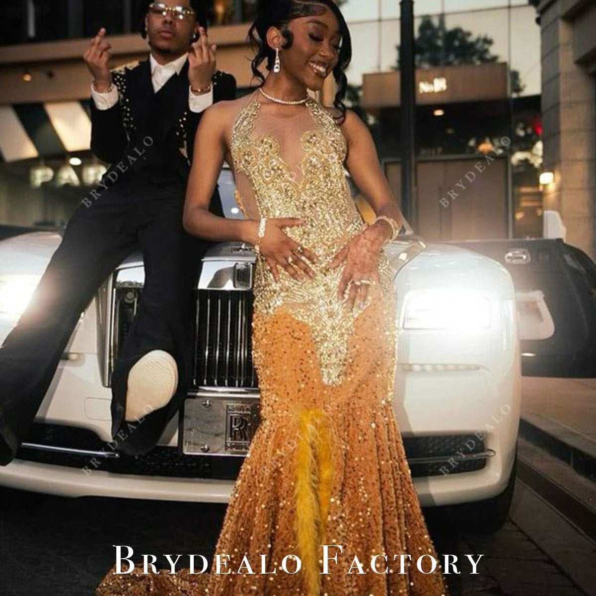 gold bodice prom dress Lucci Lu 1319 Size 4 Gold Fitted Sequin Sheer Corset Formal Dress Maxi Slit Prom Gown