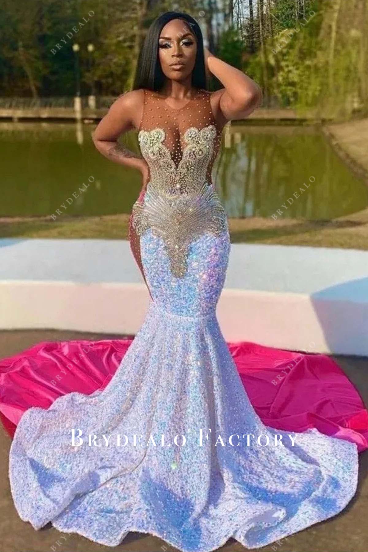 rhinestones sheer bodice prom dress