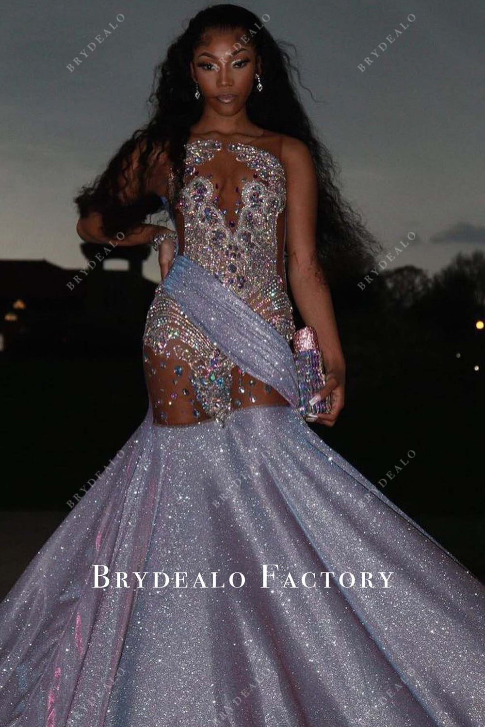 Ombre Purple Shimmer Mermaid Rhinestones Sleeveless Prom Dress