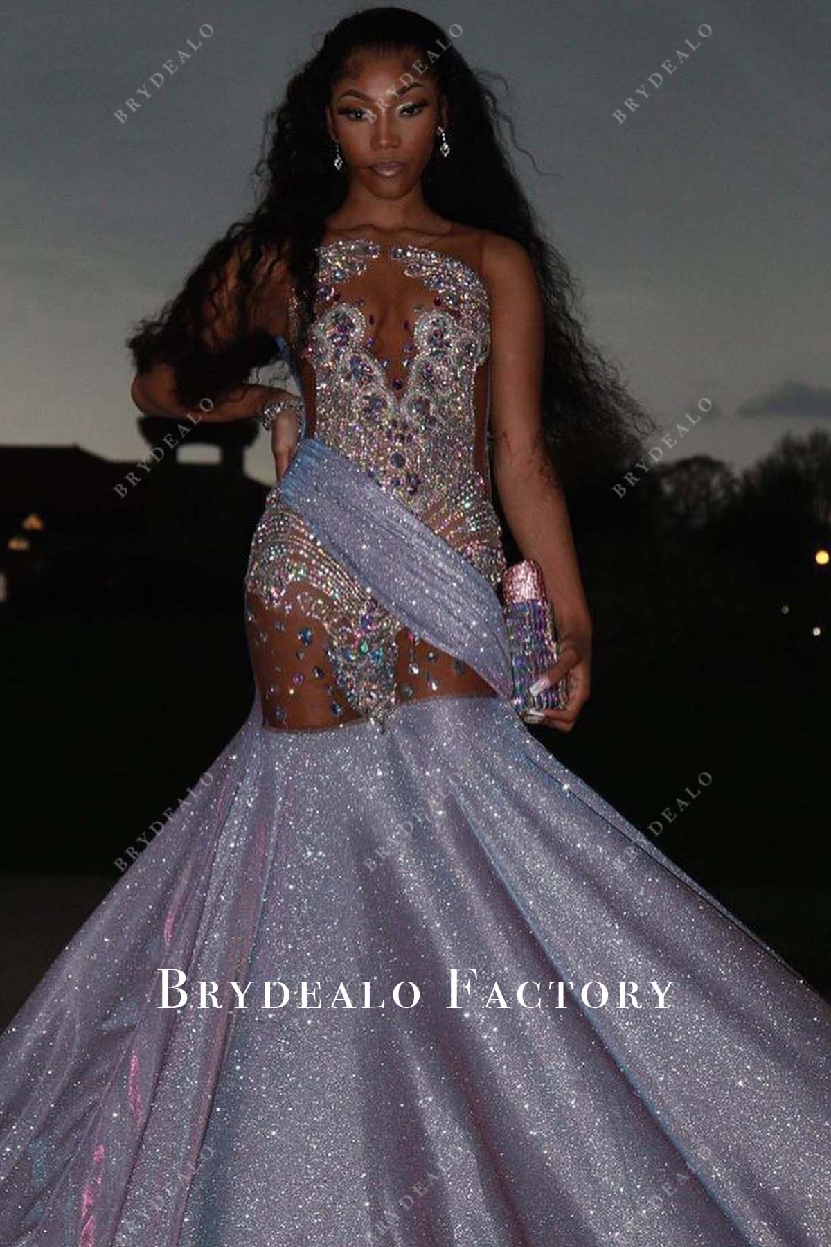 glitter purple luxury rhinestones prom dress
