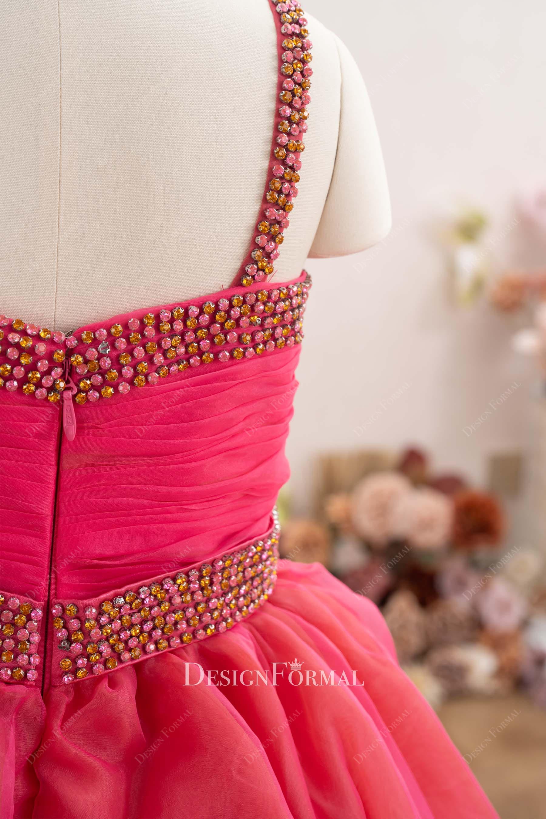 rhinestones straps pink punch pageant dress