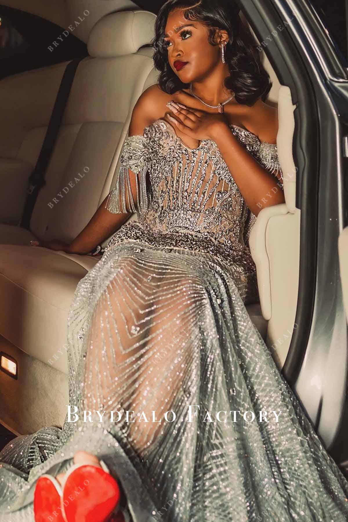 rhinestones sweetheart neck prom dress