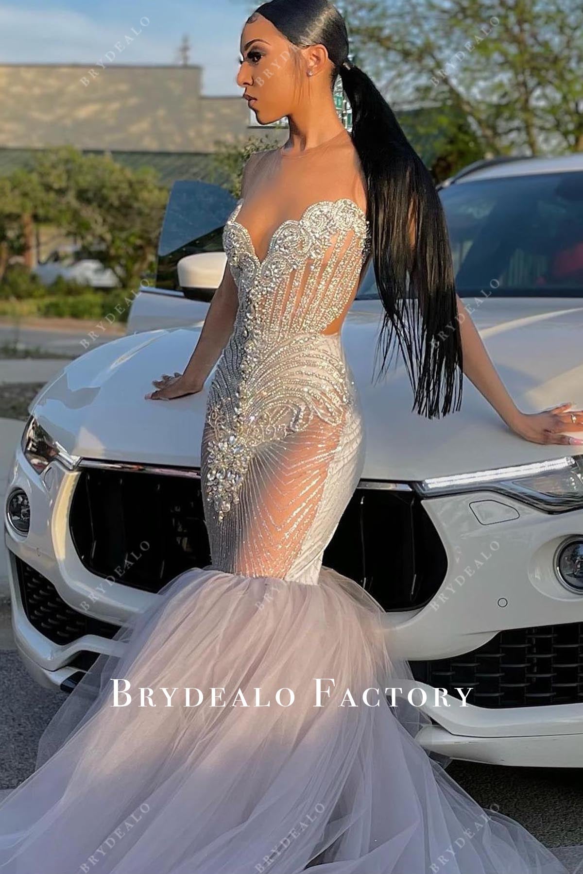 rhinestones trumpet prom dress