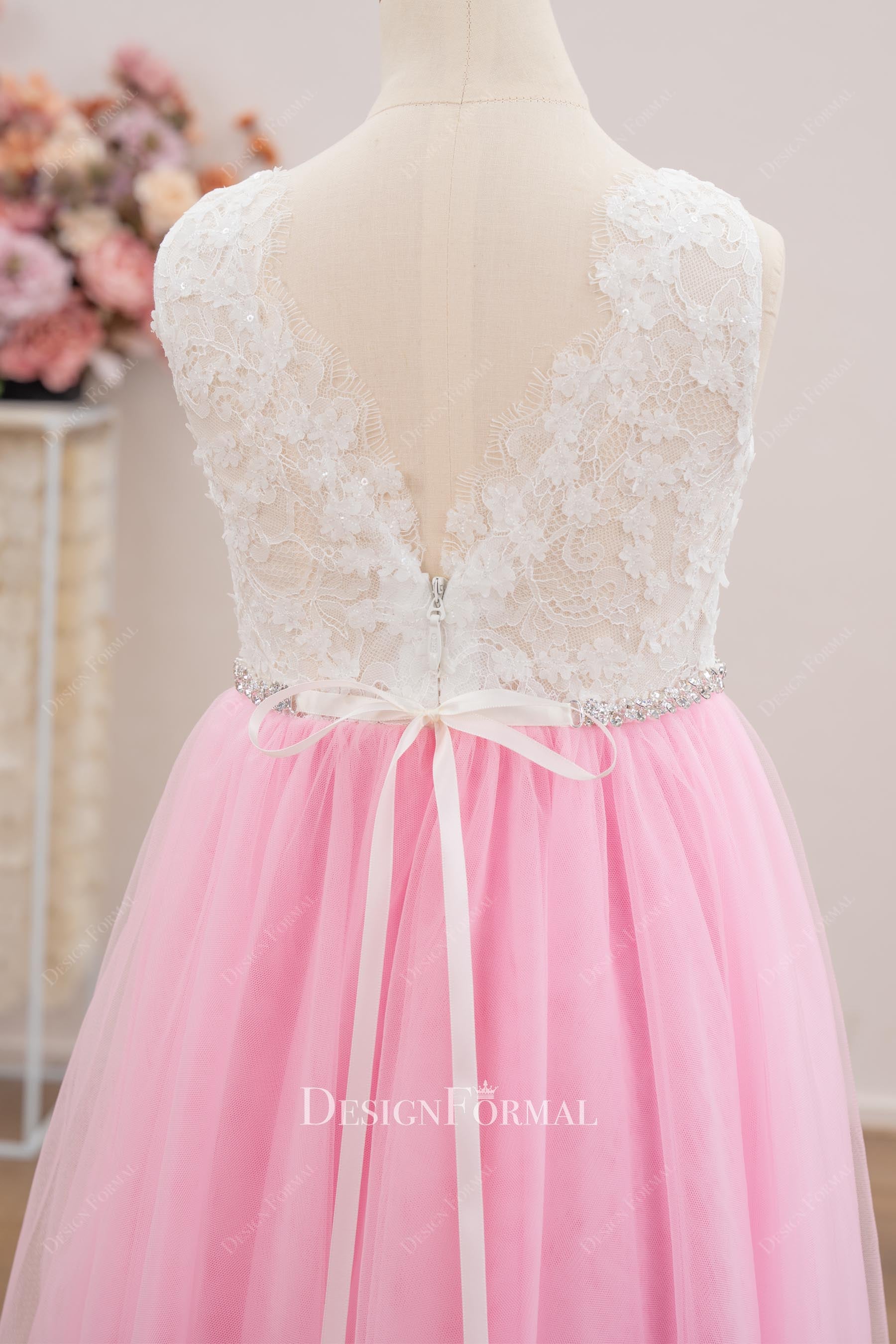 rhinestones waistband flower girl dress