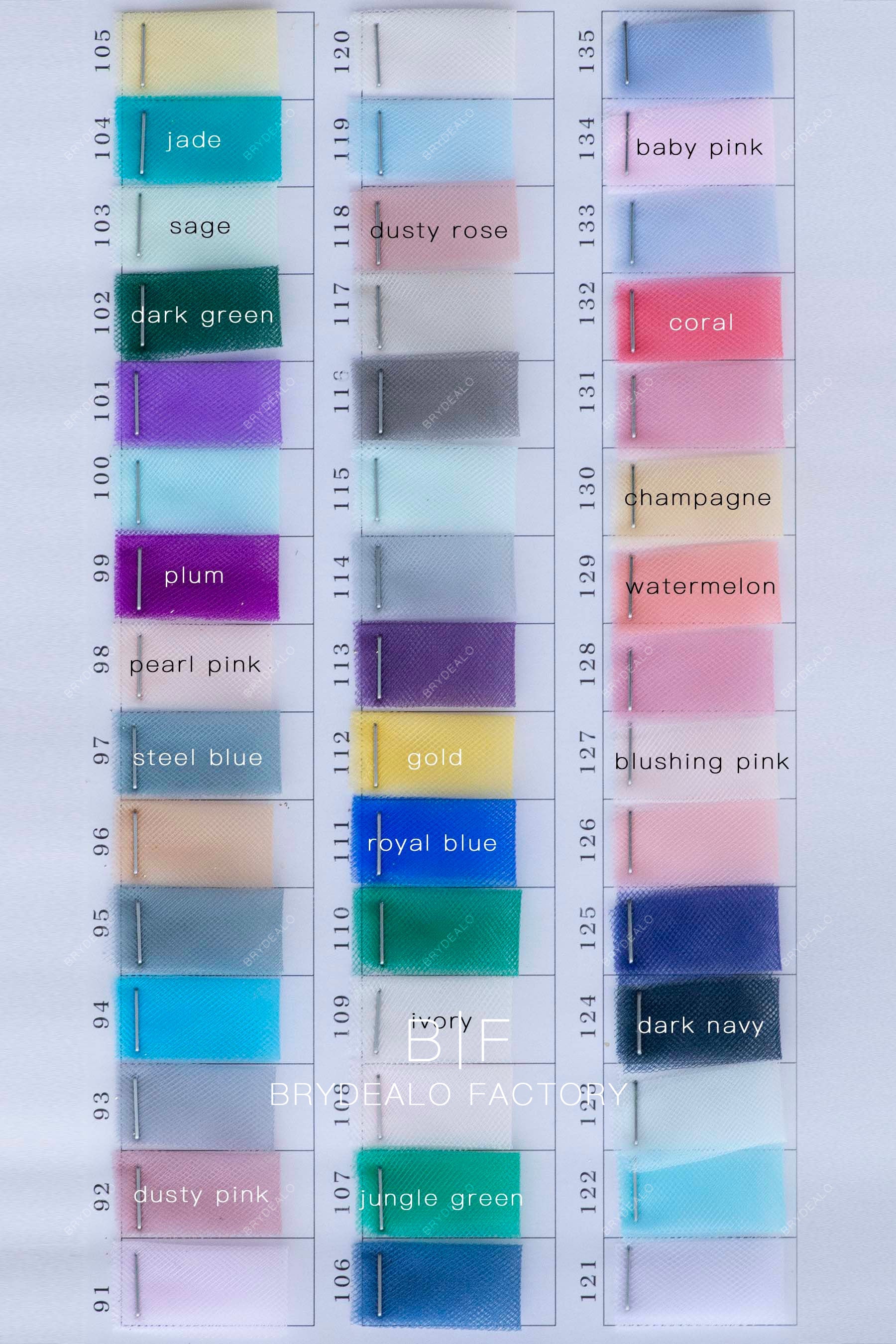 Rhombus Stiff American Tulle Fabric Color Chart Rhombus Stiff American Tulle Fabric Color Chart