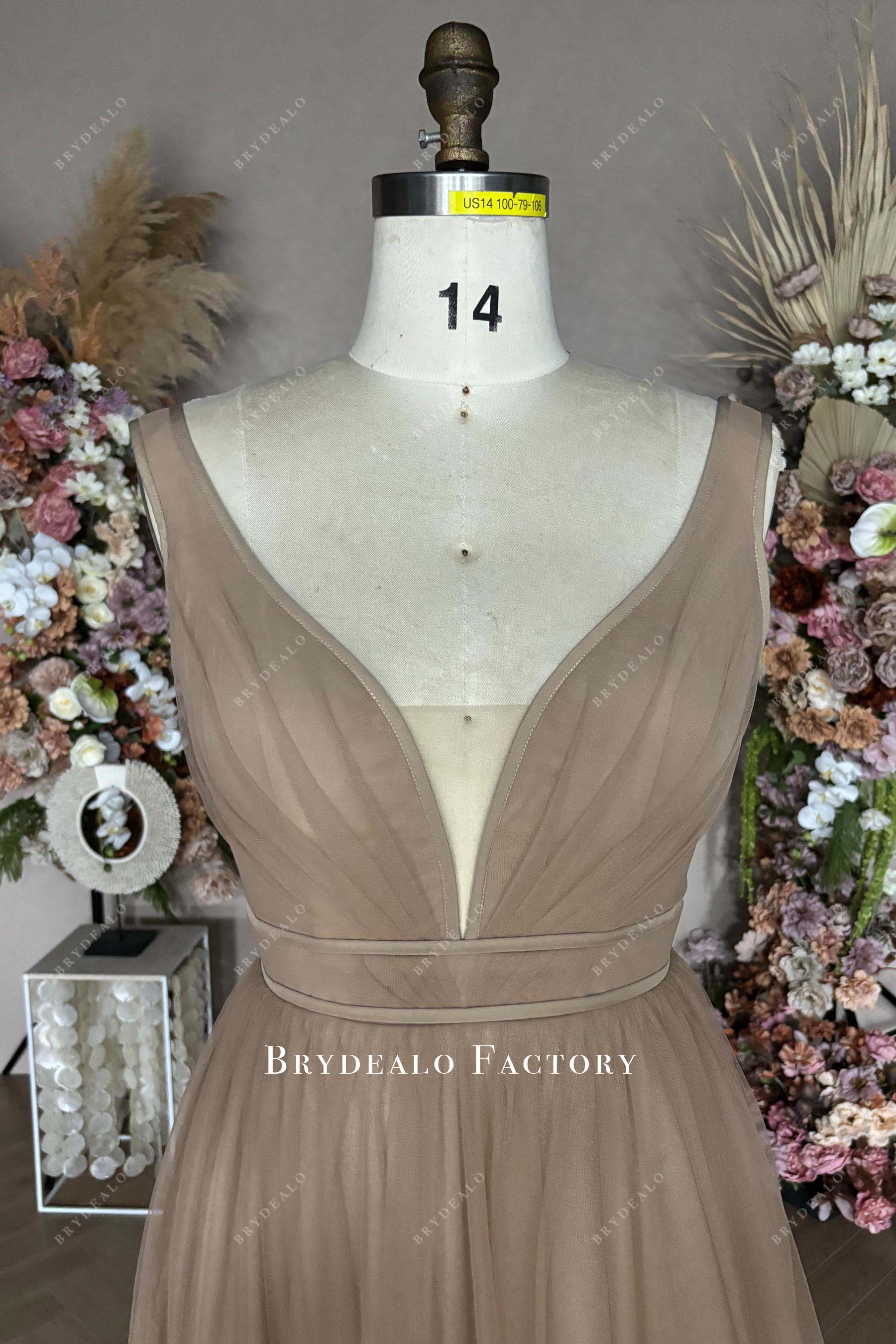 ribbon plunging bridal dress