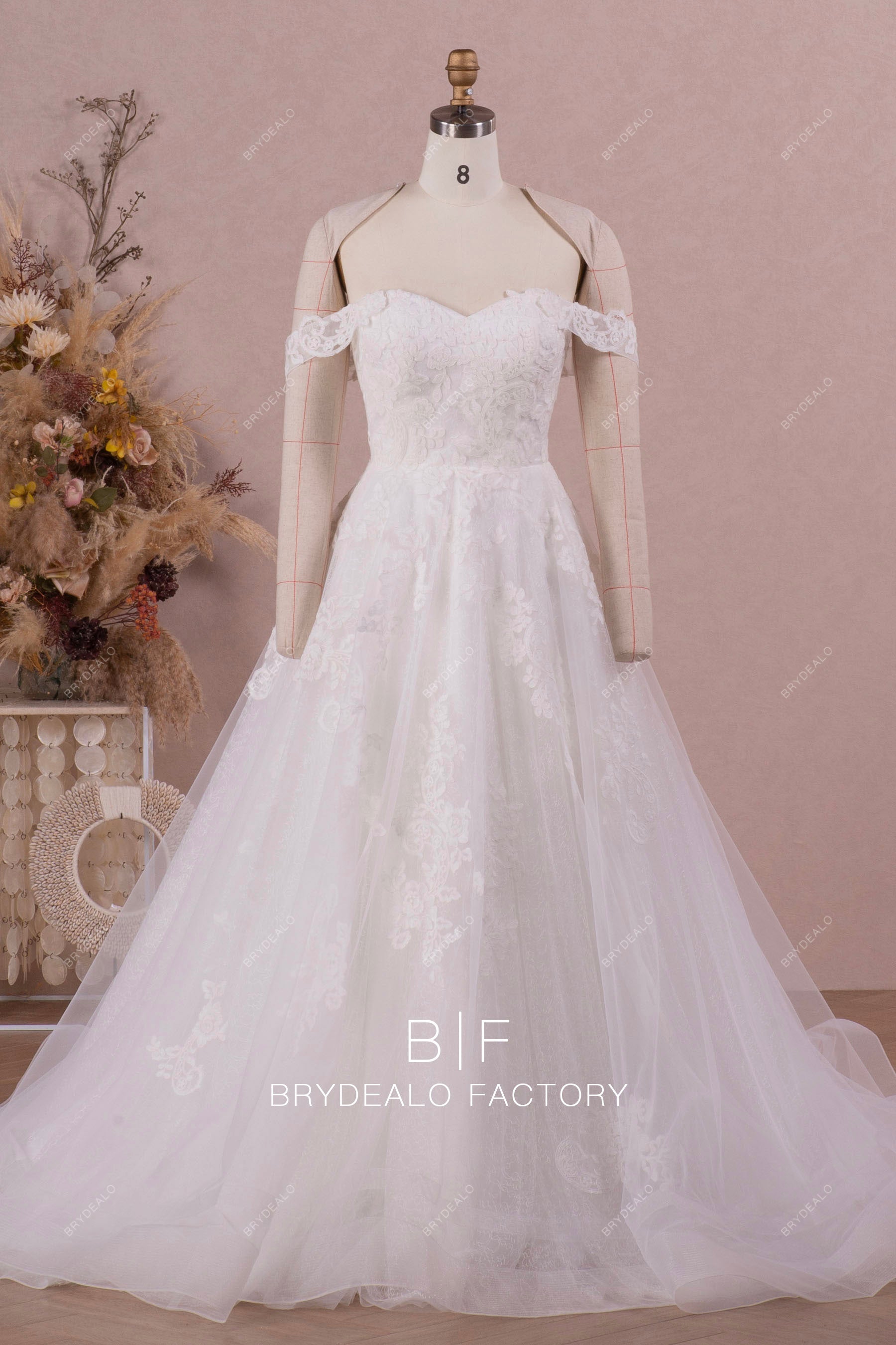 romantic flower lace  bridal gown