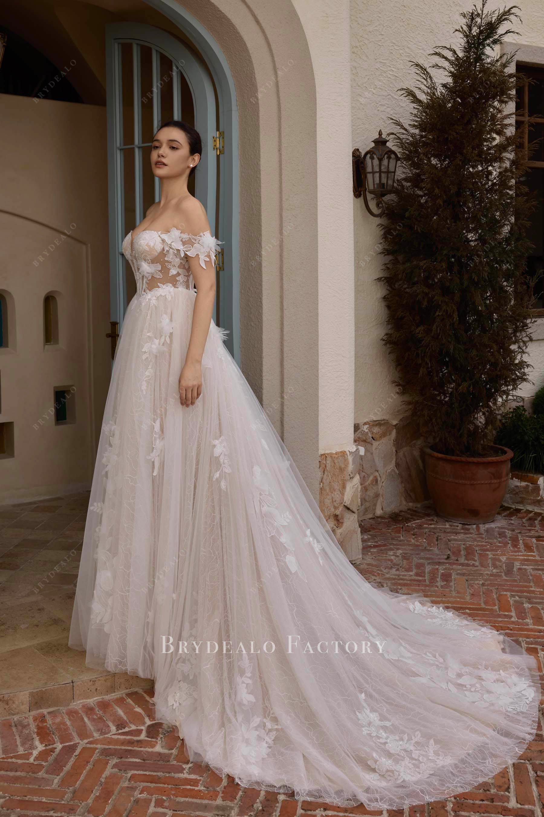 romantic lace a line  bridal gown 