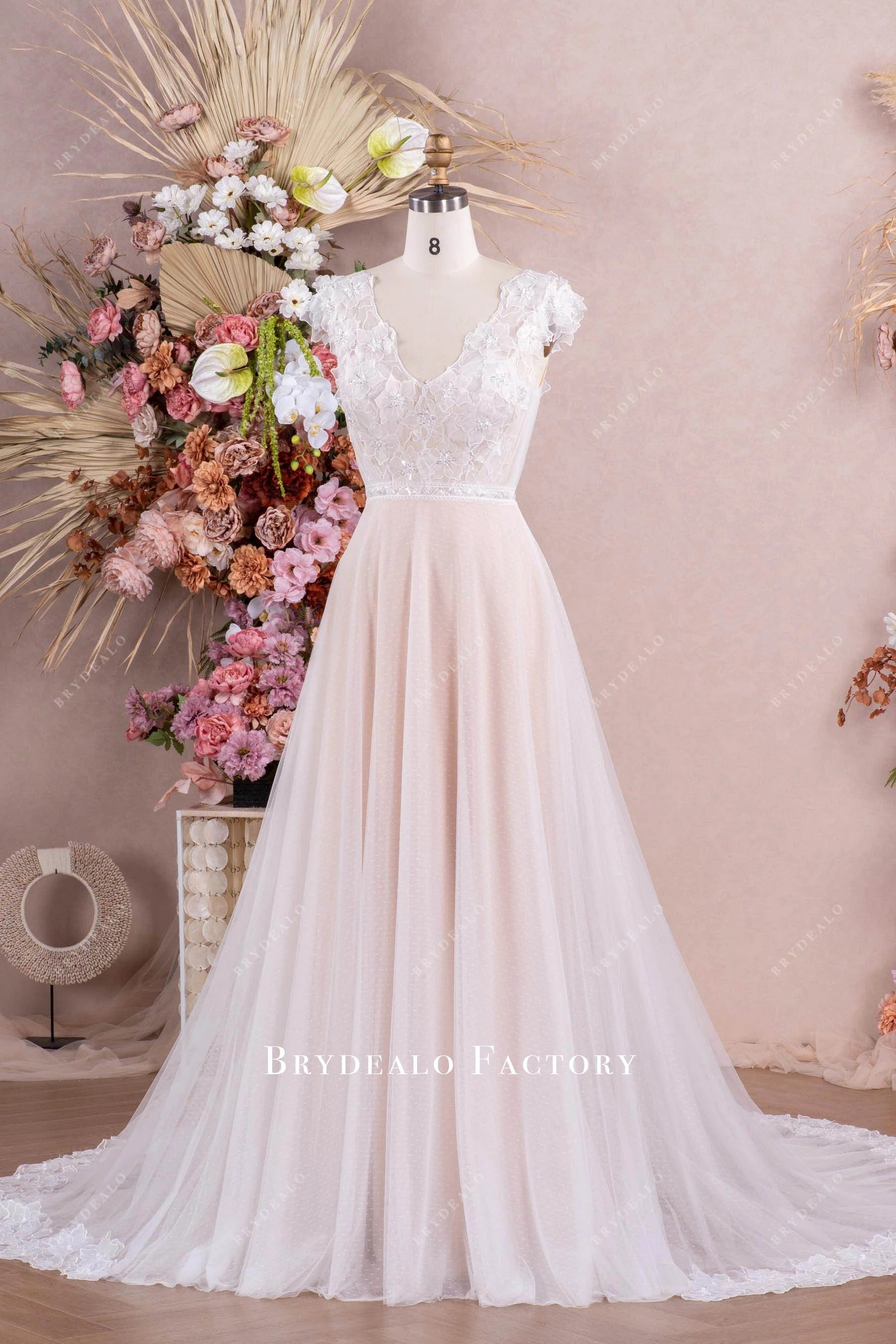 romantic lace a line wedding dress