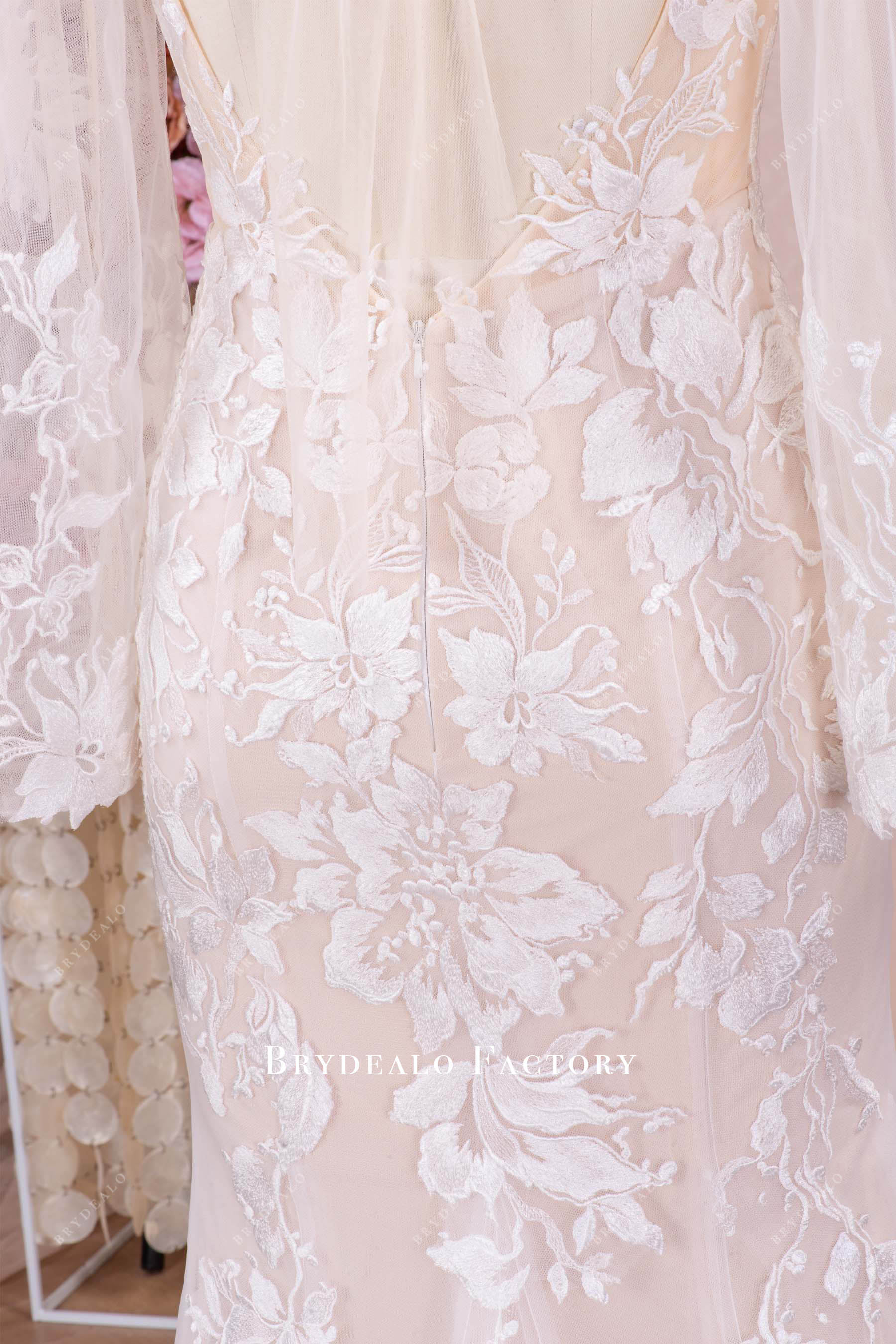 Romantic Floral Lace Bell Sleeve Mermaid Wedding Dress