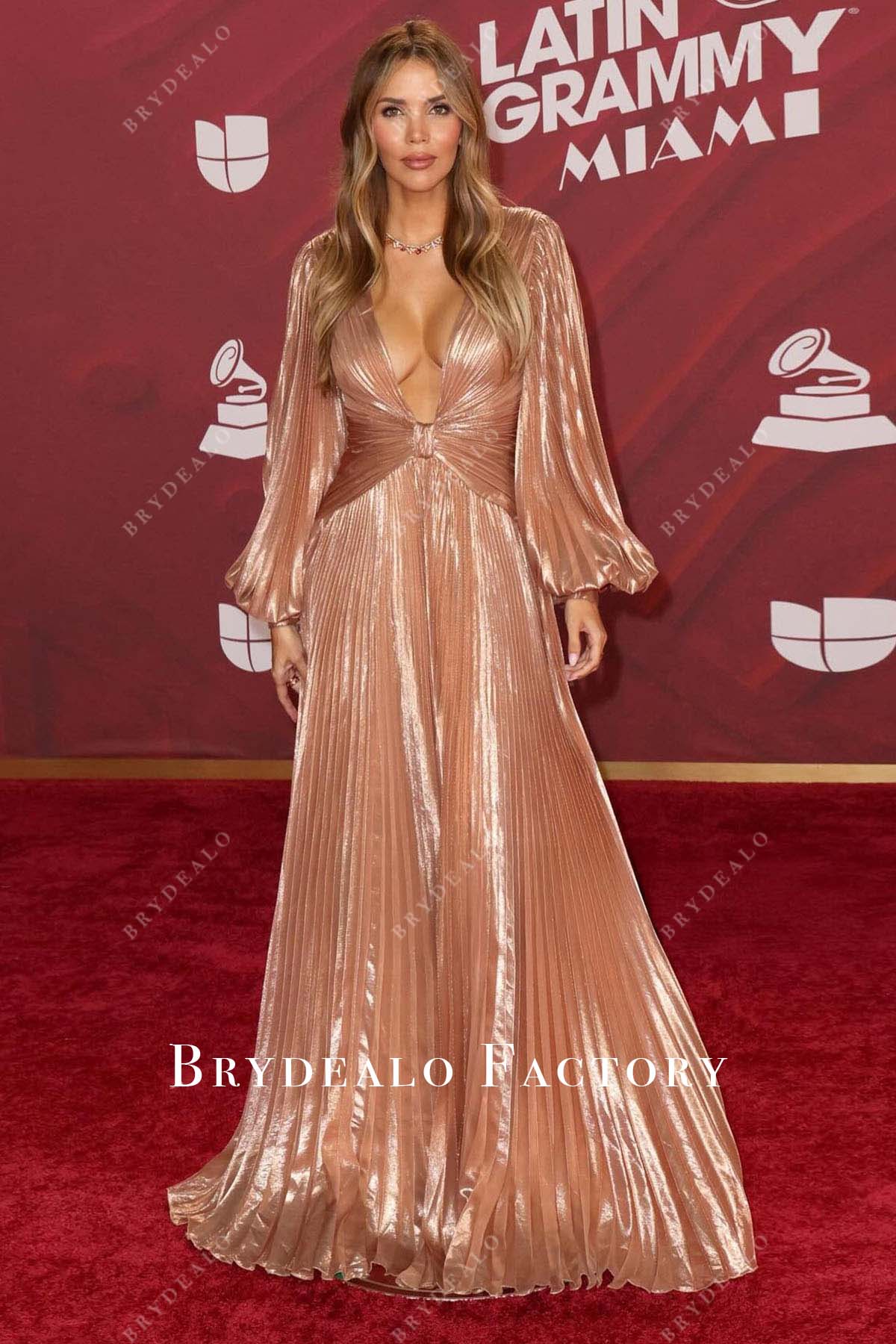 Rosanna Zanetti rose gold pleated dress Latin Grammy Awards 2024