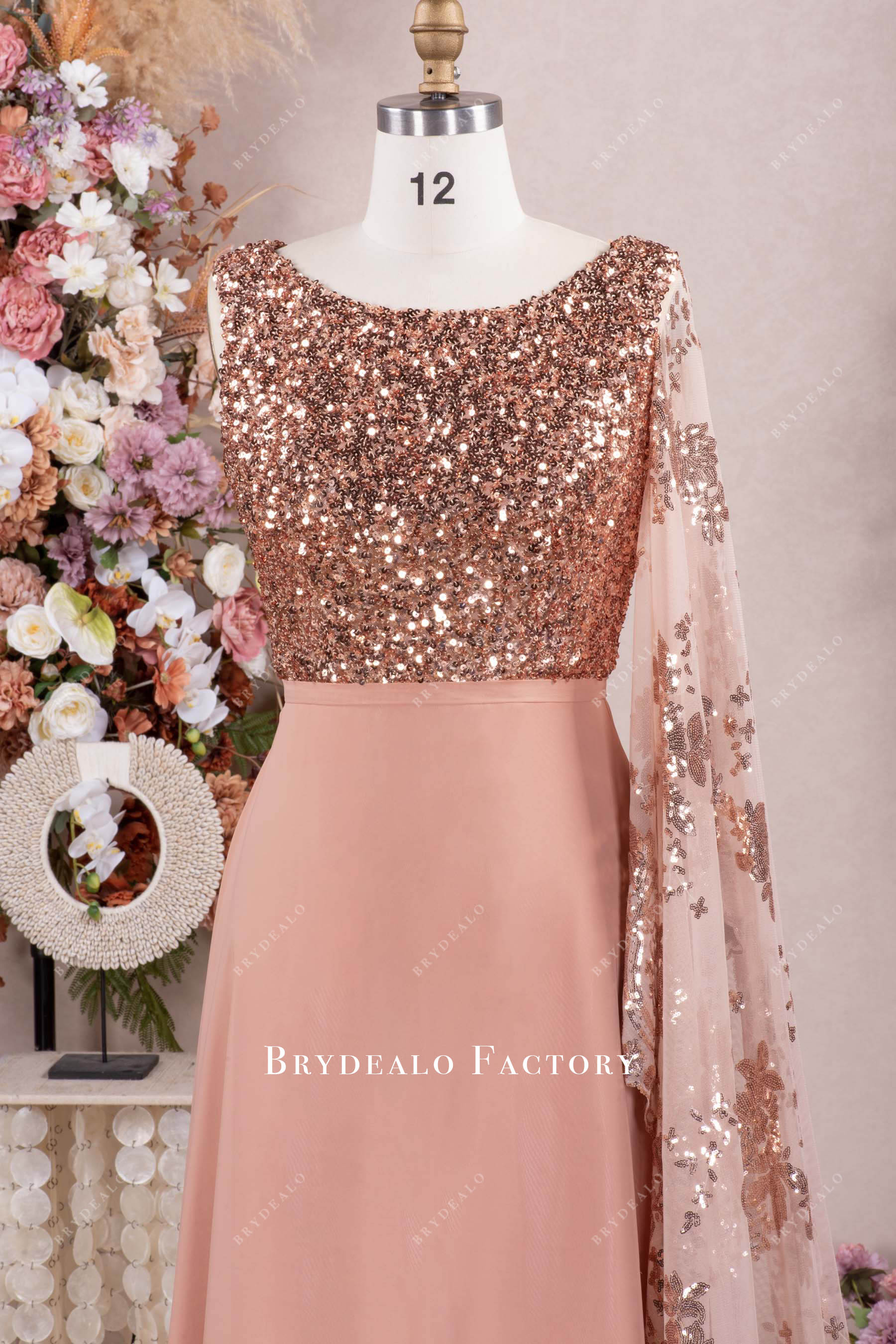 rose gold boat neck mother of bride dress