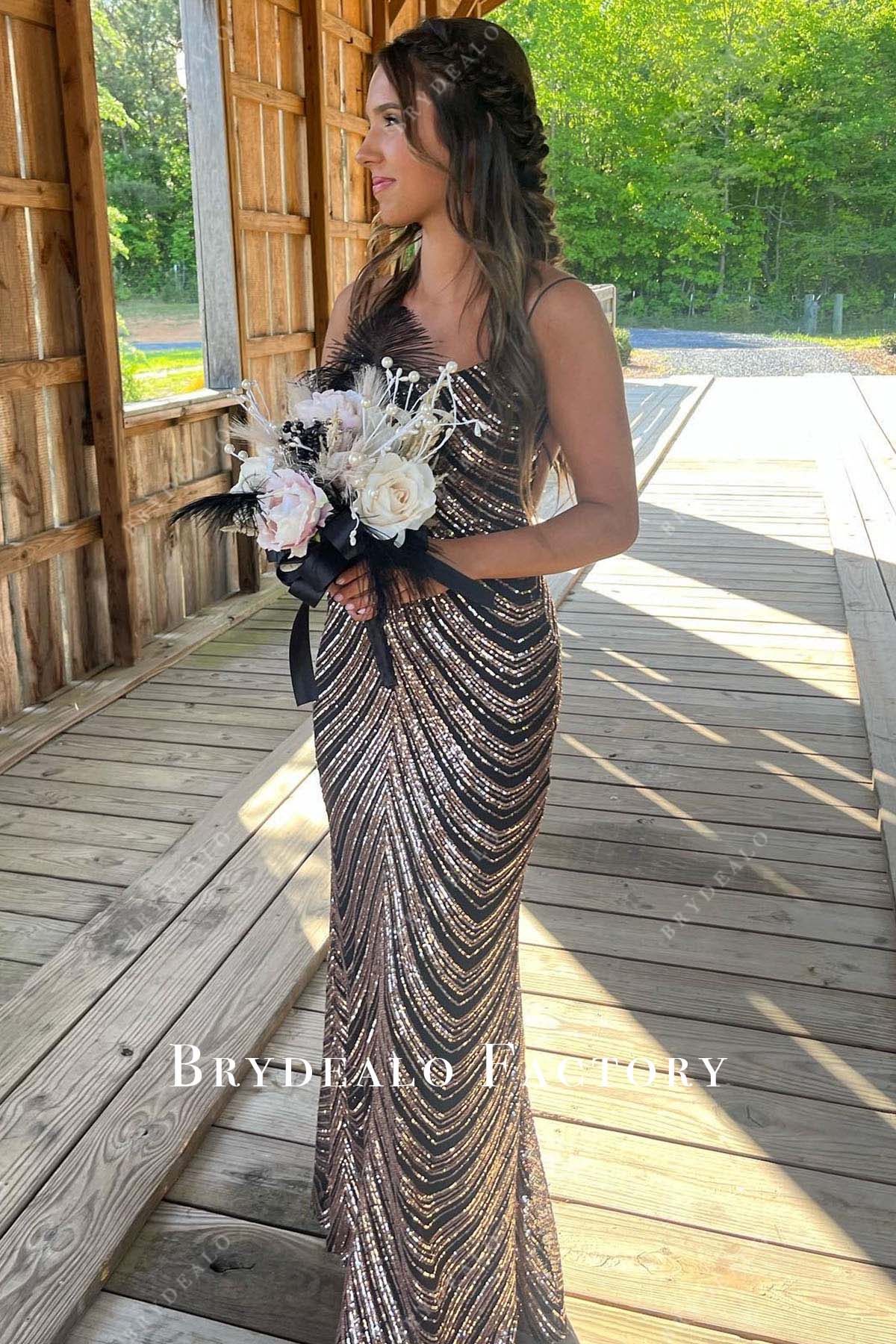 rose gold sequined sleeveless homecoming dress