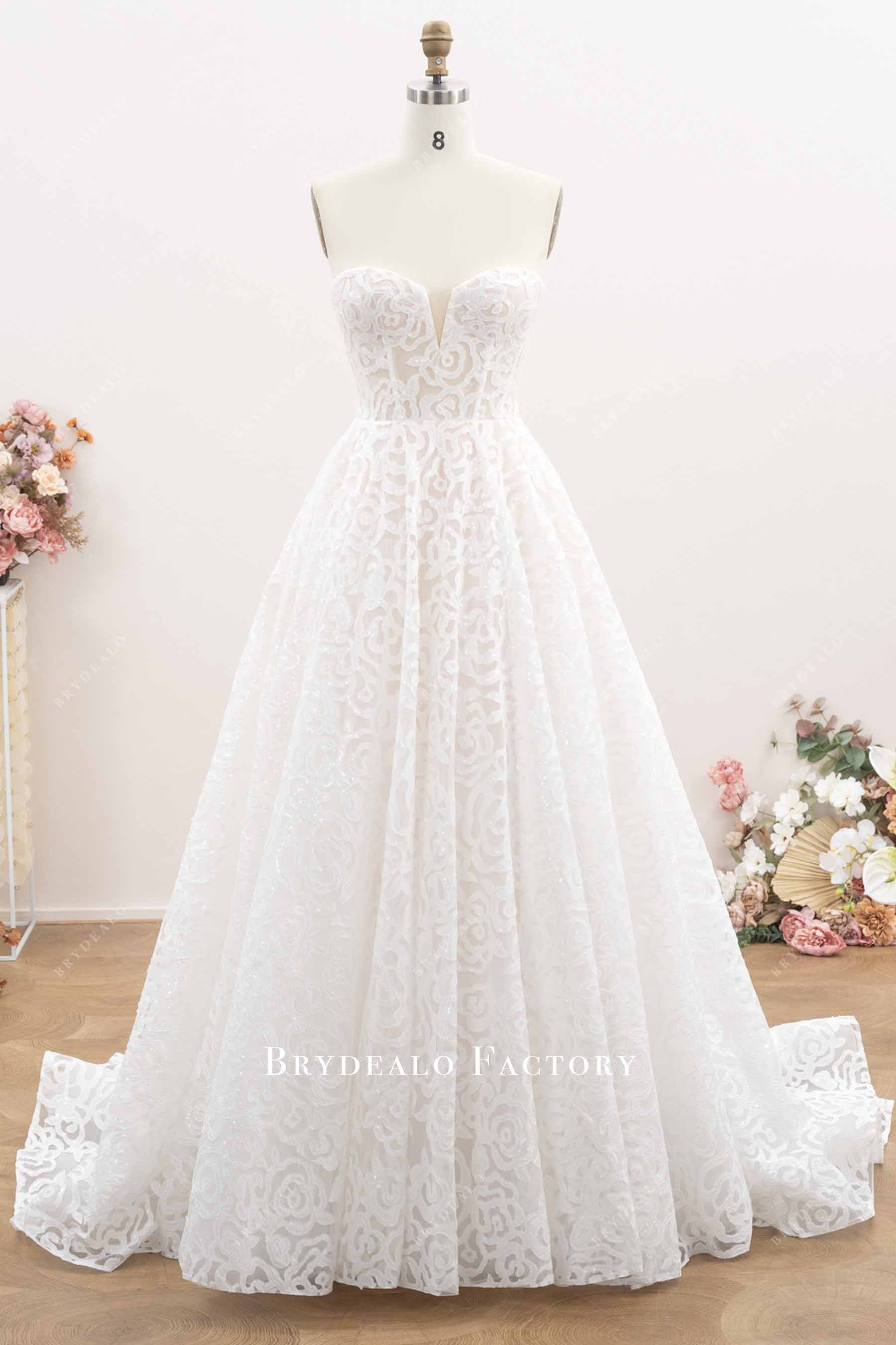 rose lace a line bridal dress