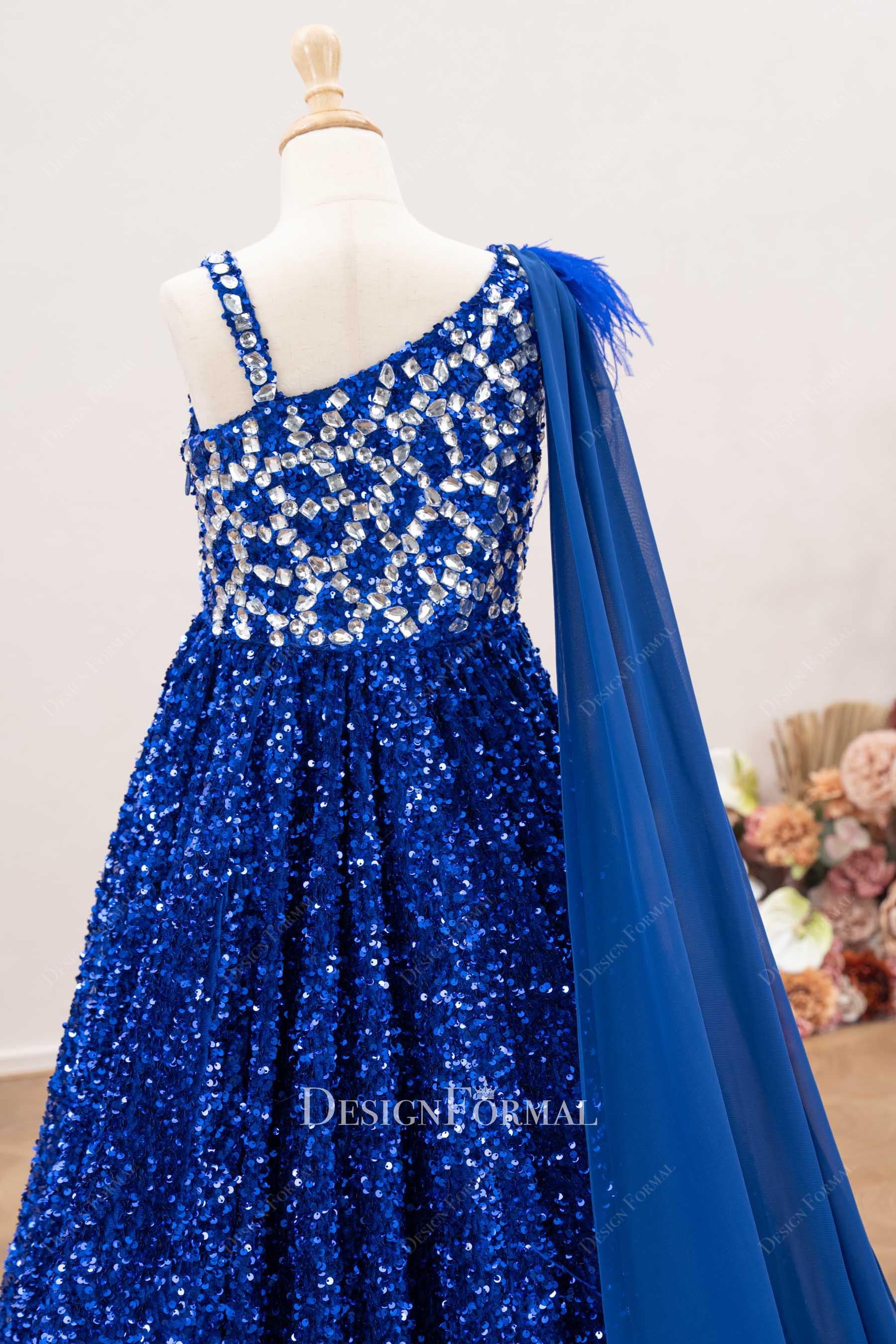 royal blue asymmetrical back junior pageant dress