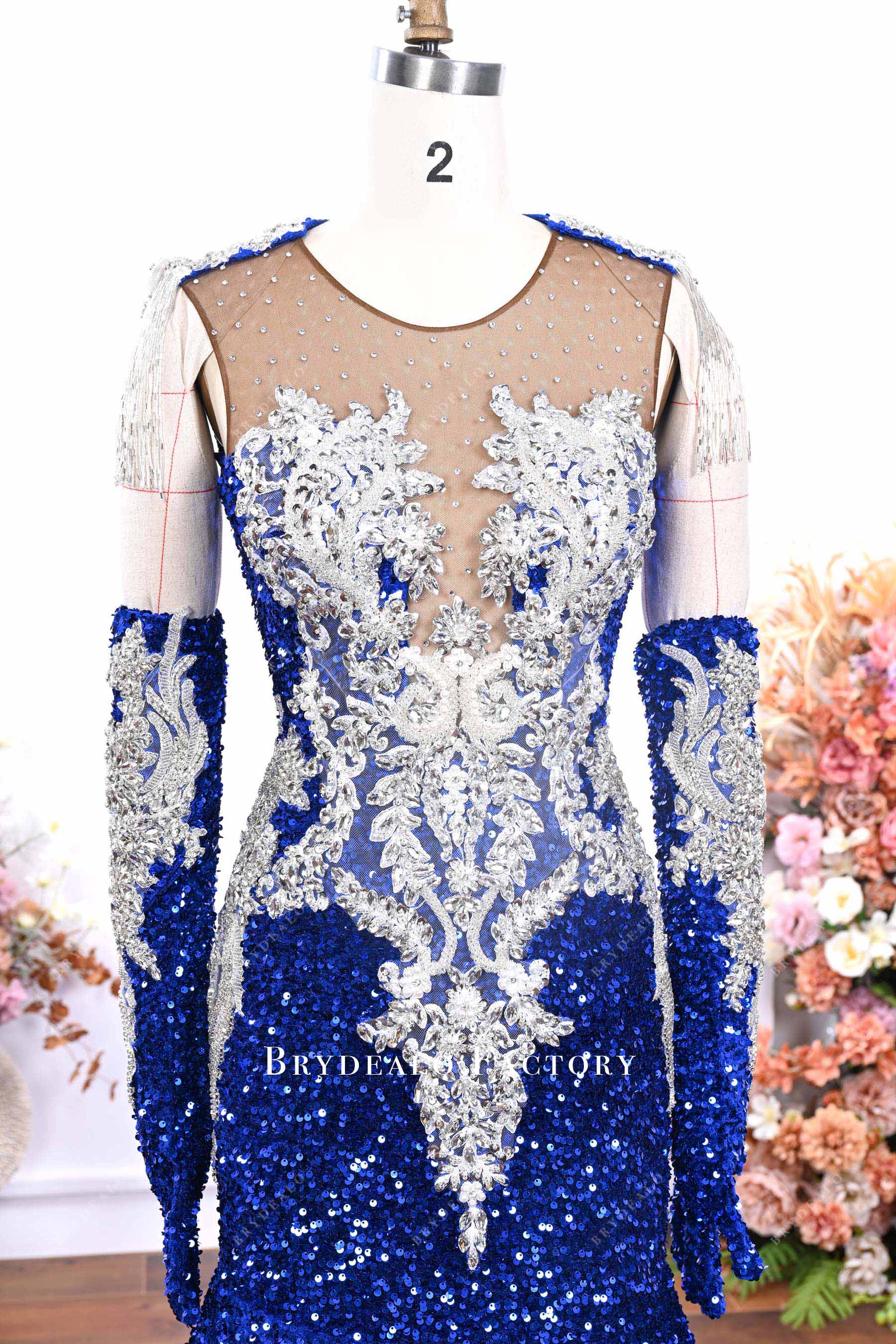 royal blue glitter glove formal gown
