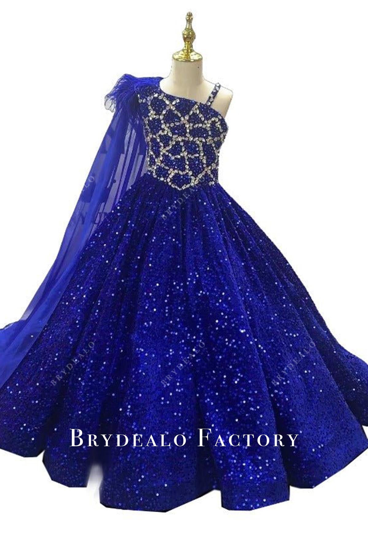 Crystals Asymmetrical Neckline Royal Blue Pageant Dress