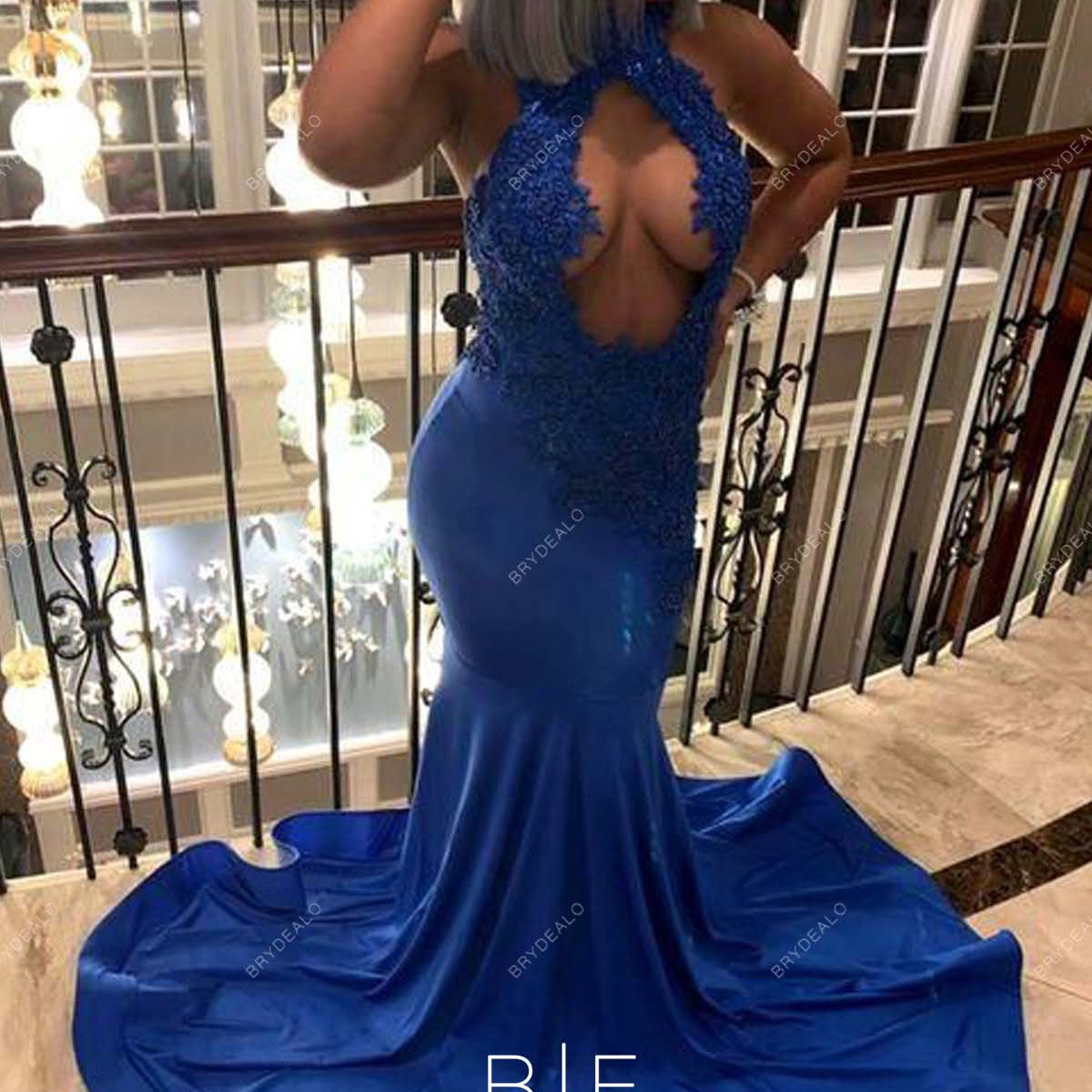 royal blue halter dress Satin Mini - Mini Dress - Satin Halter Dress skimming column skirt that ends at a maxi hem with an alluring side slit Royal Blue Satin Halter Gown