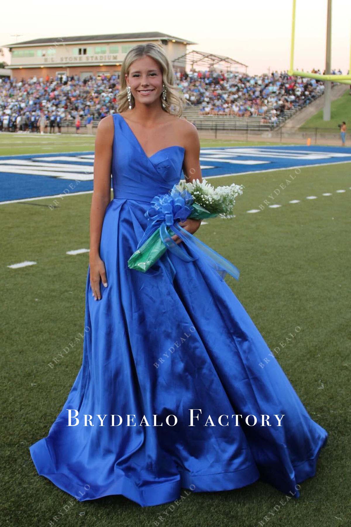 royal blue one shoulder a line homecoming dress