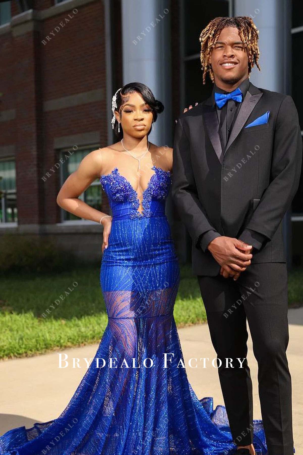 royal blue rhinestones trumpet prom dress