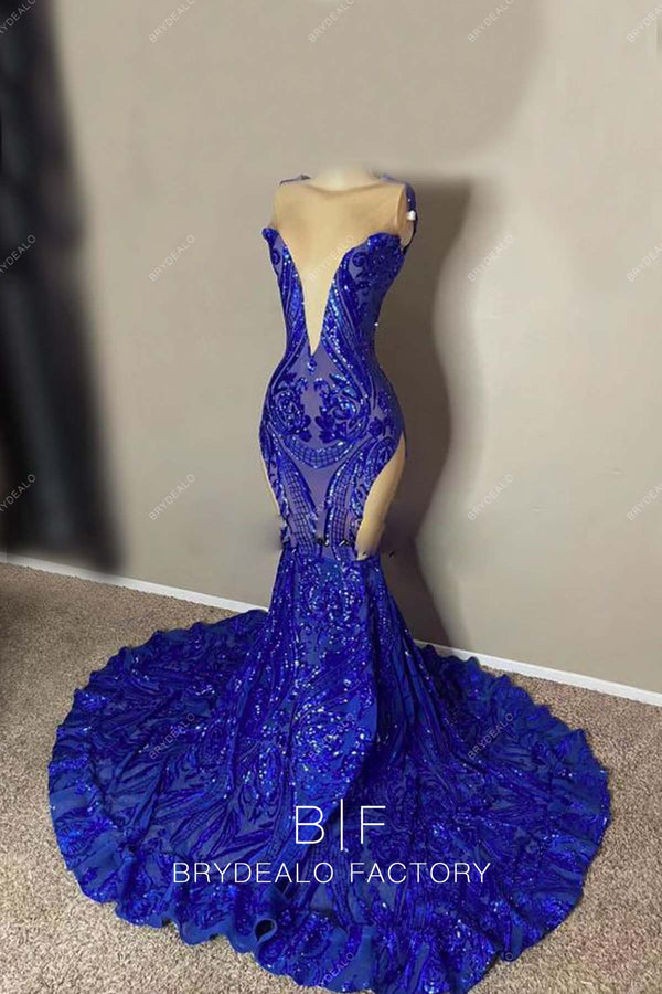 Sparkly Sleeveless Royal Blue Sequined Mermaid Prom Dresses cc464 main image 1