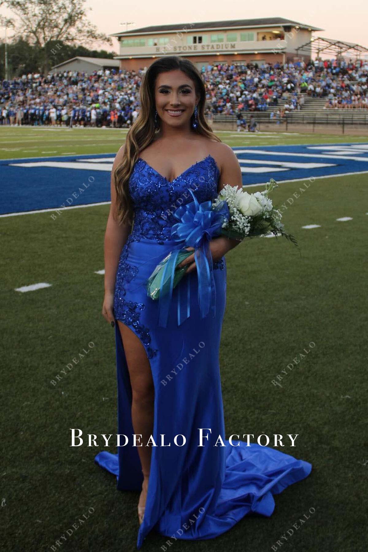 royal blue sequined lace appliques homecoming dress