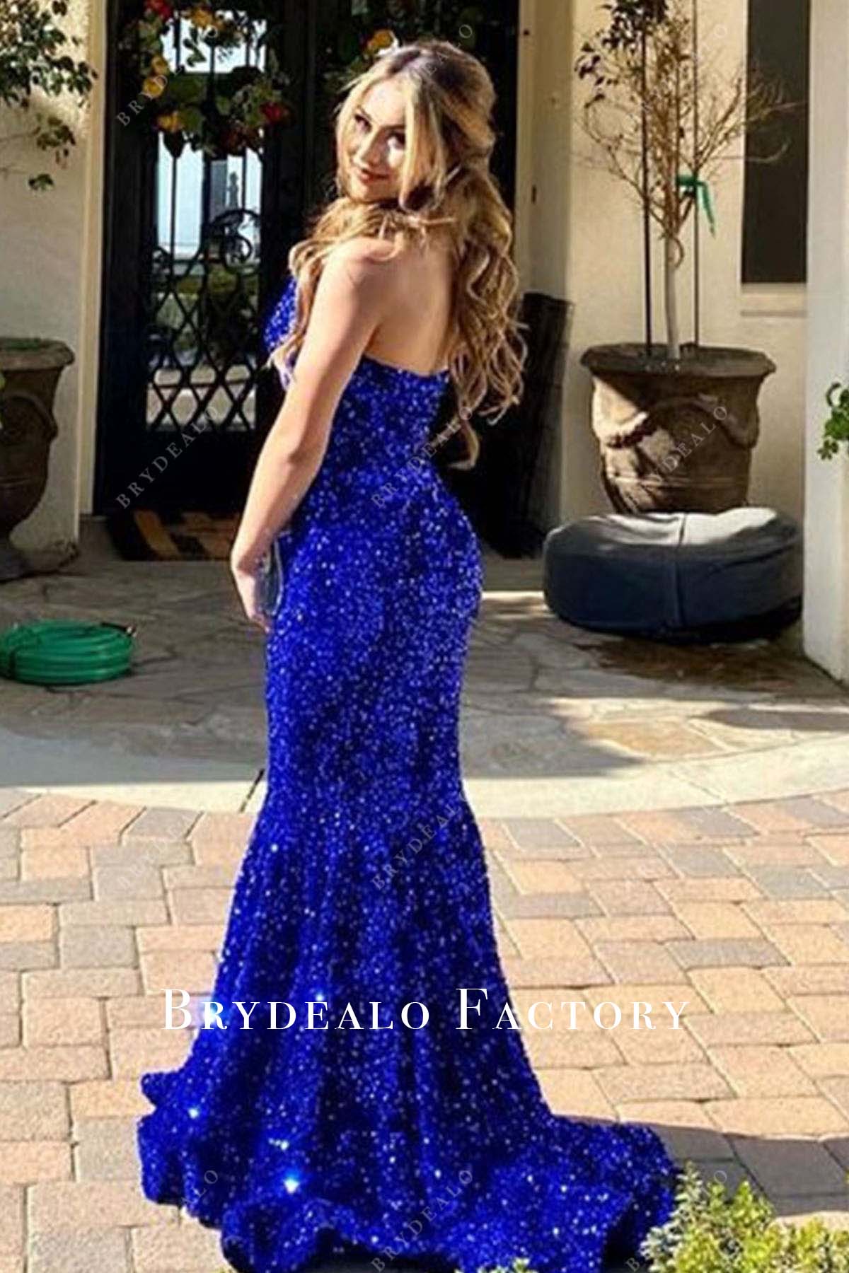 royal blue sequined prom dress