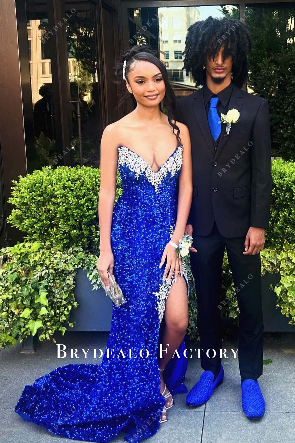 Royal blue long tulle dress with train SYP16
