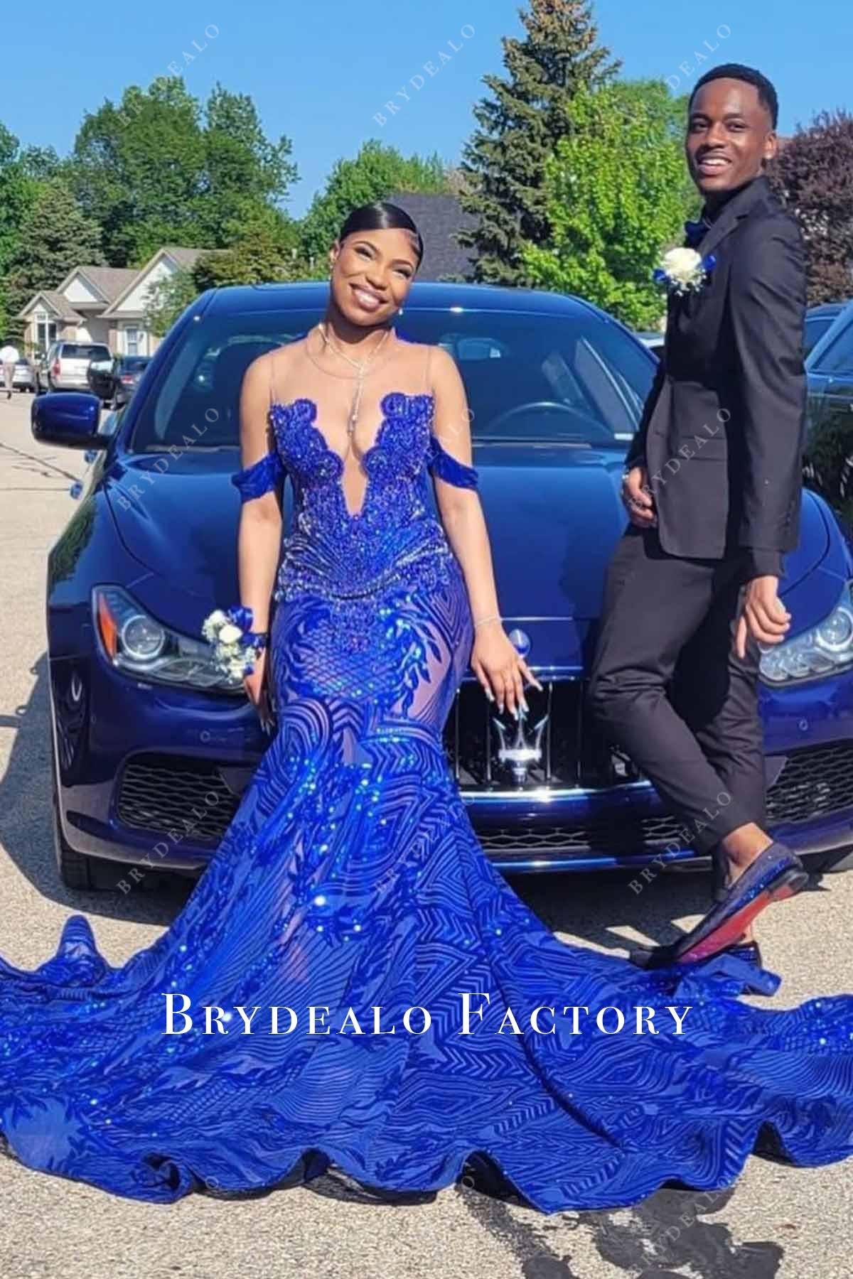 royal blue trumpet prom dress