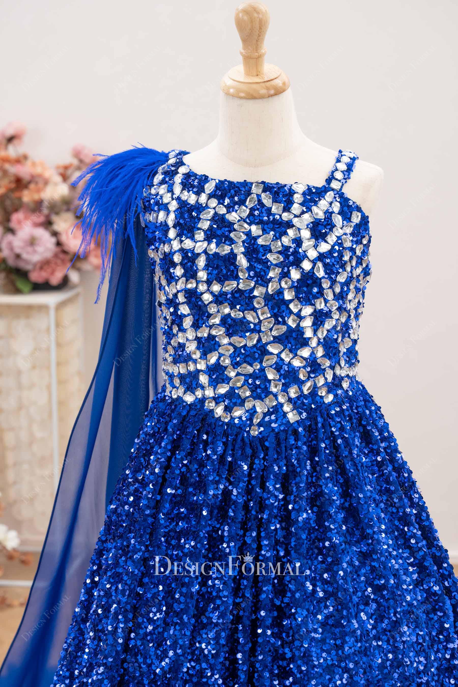 royal blue velvet rhinestones pageant dress