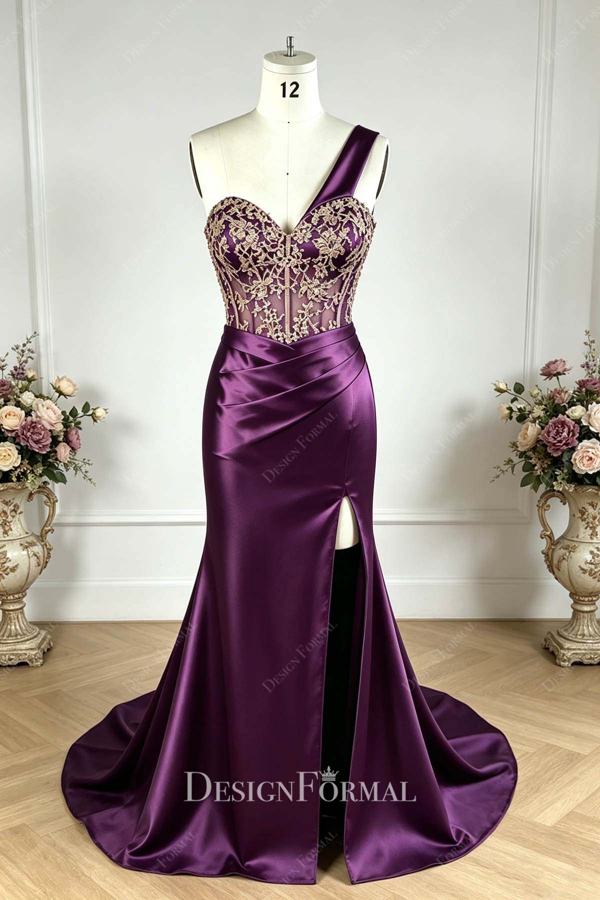 royal purple one shoulder mermaid prom dress