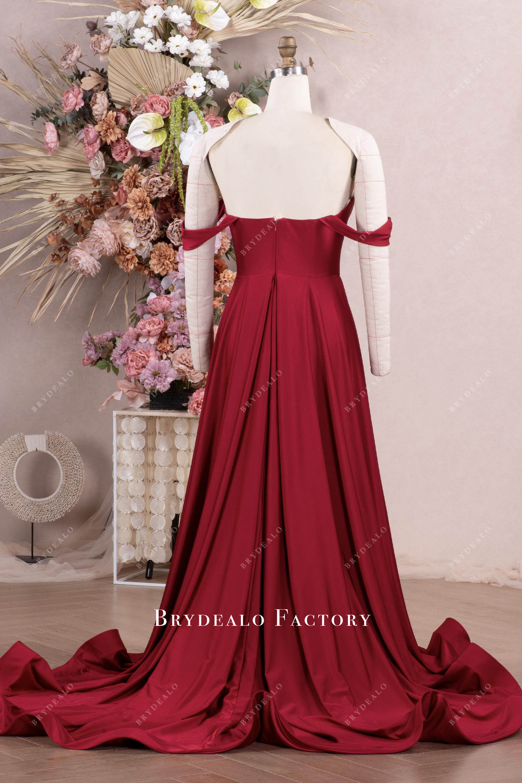 ruffled A-line red jersey formal dress