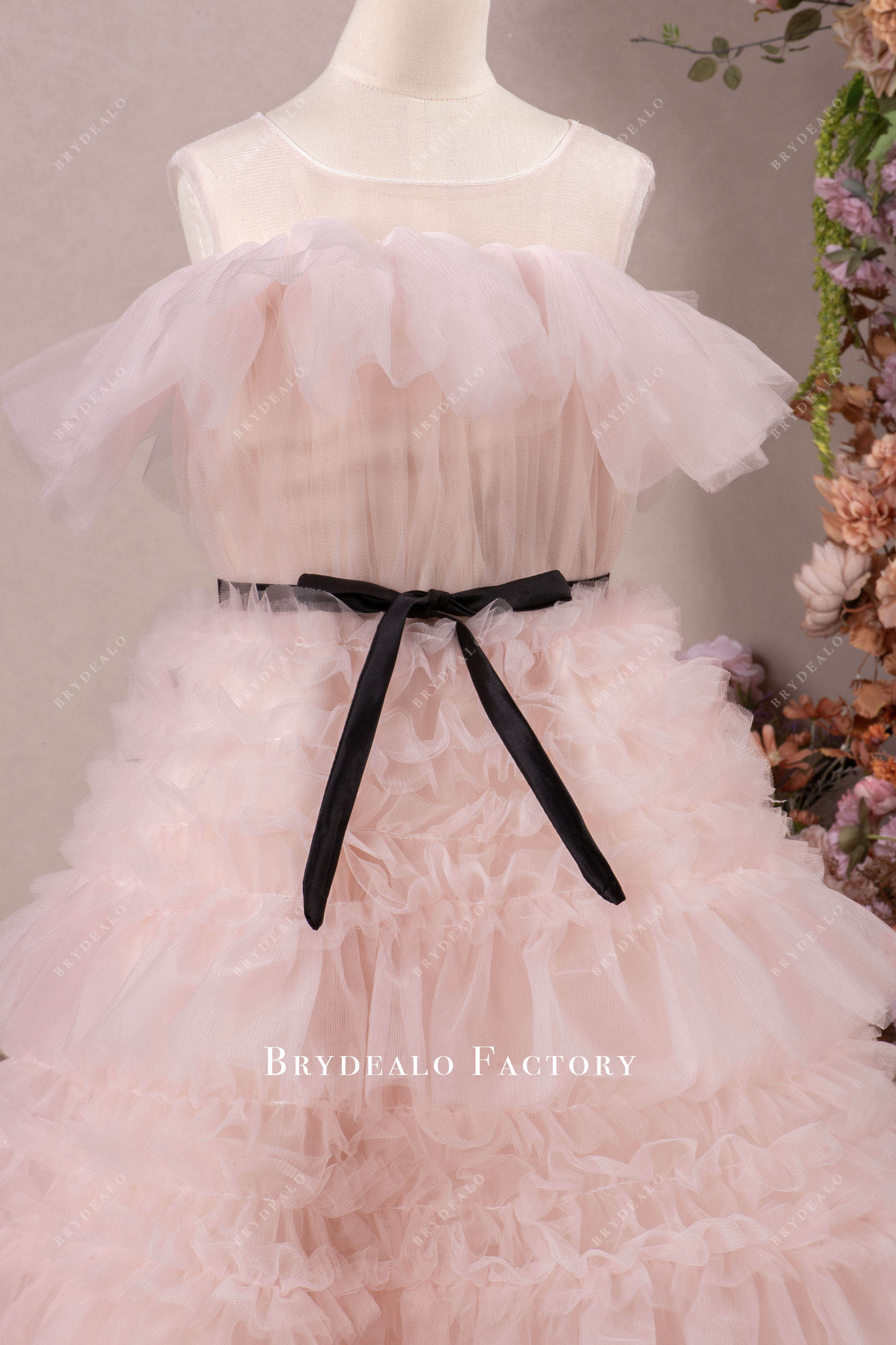 ruffled illusion neck kids birthday dress