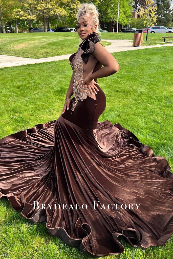 Glamorous Mermaid V-Neck Velvet Red Court-Train Prom Dress main image 0