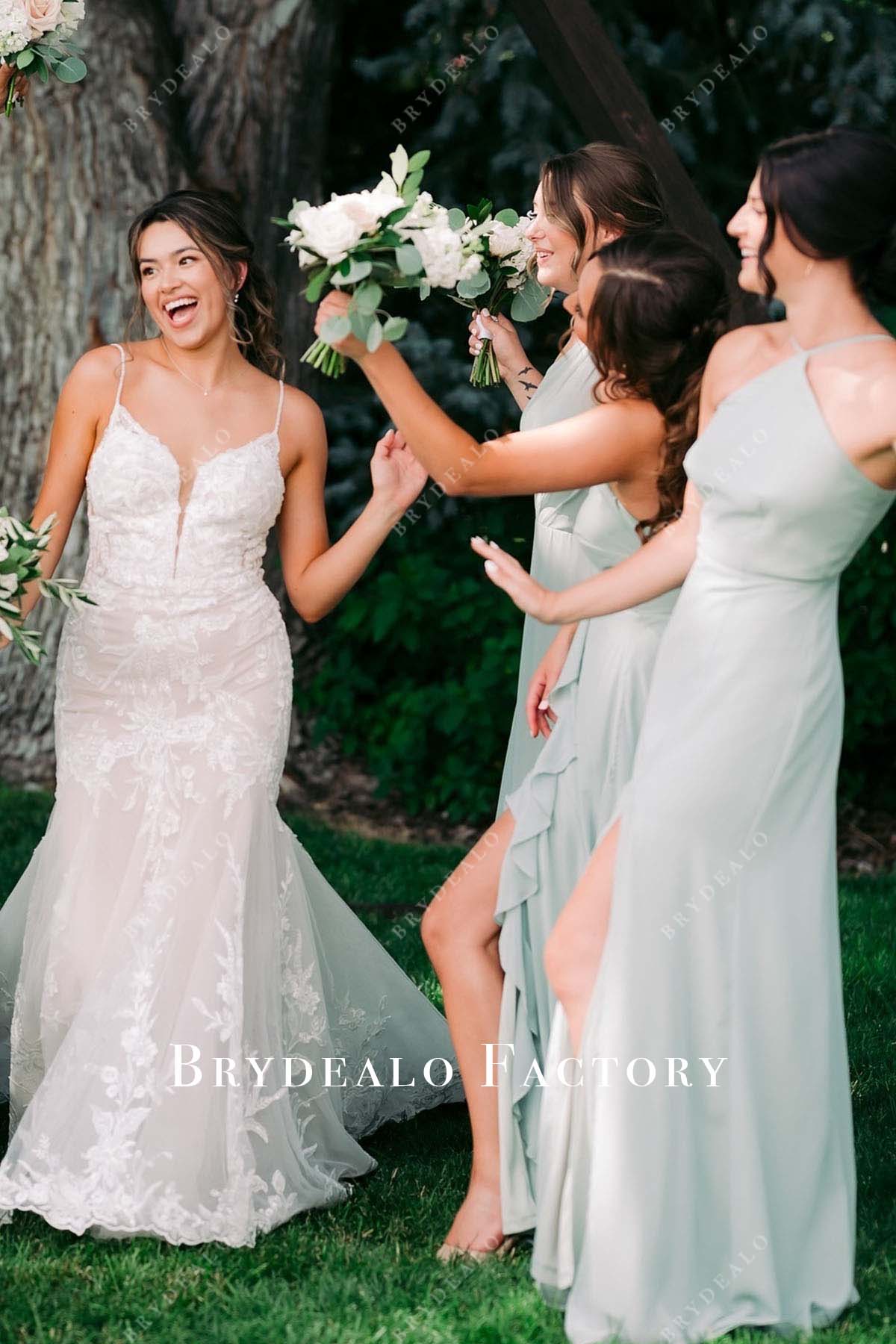 sage chiffon halter Bridesmaid Dress