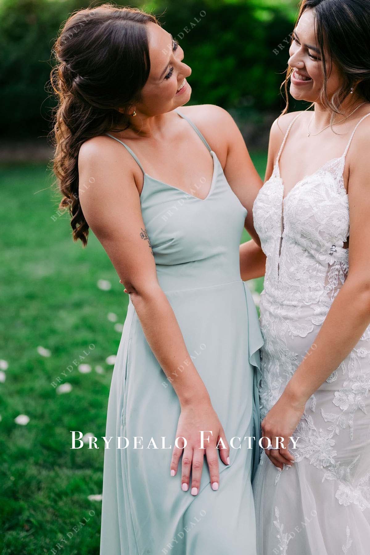 sage chiffon v neck Bridesmaid Dress